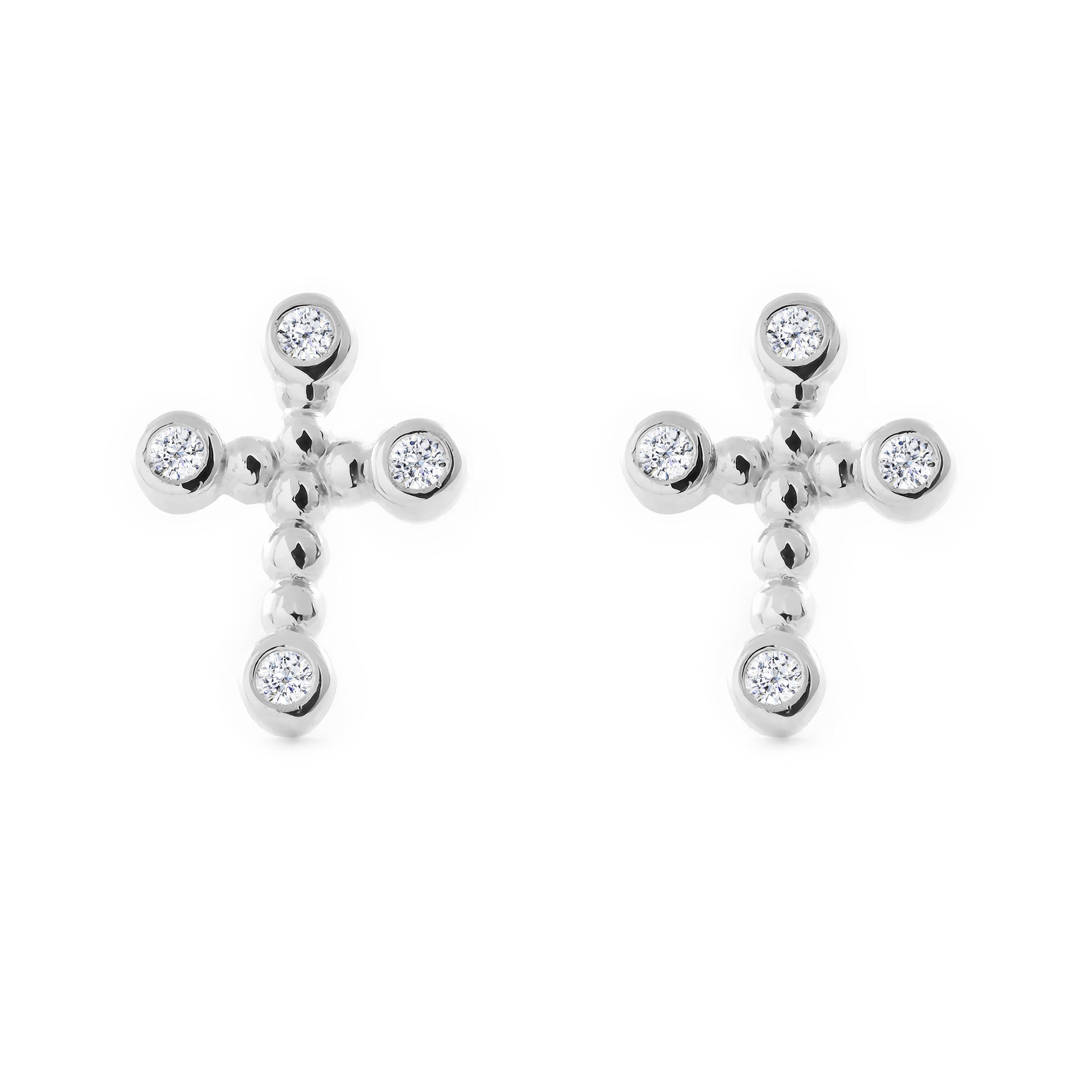 Pendientes Mujer-Niña Oro Blanco 9K Cruz Circonita Brillo