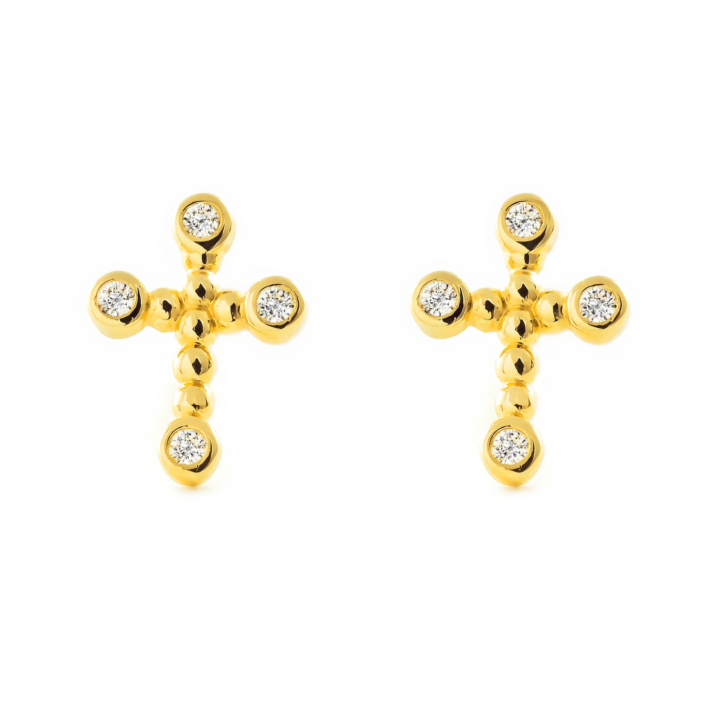Pendientes Mujer-Niña Oro Amarillo 9K Cruz Circonita Brillo
