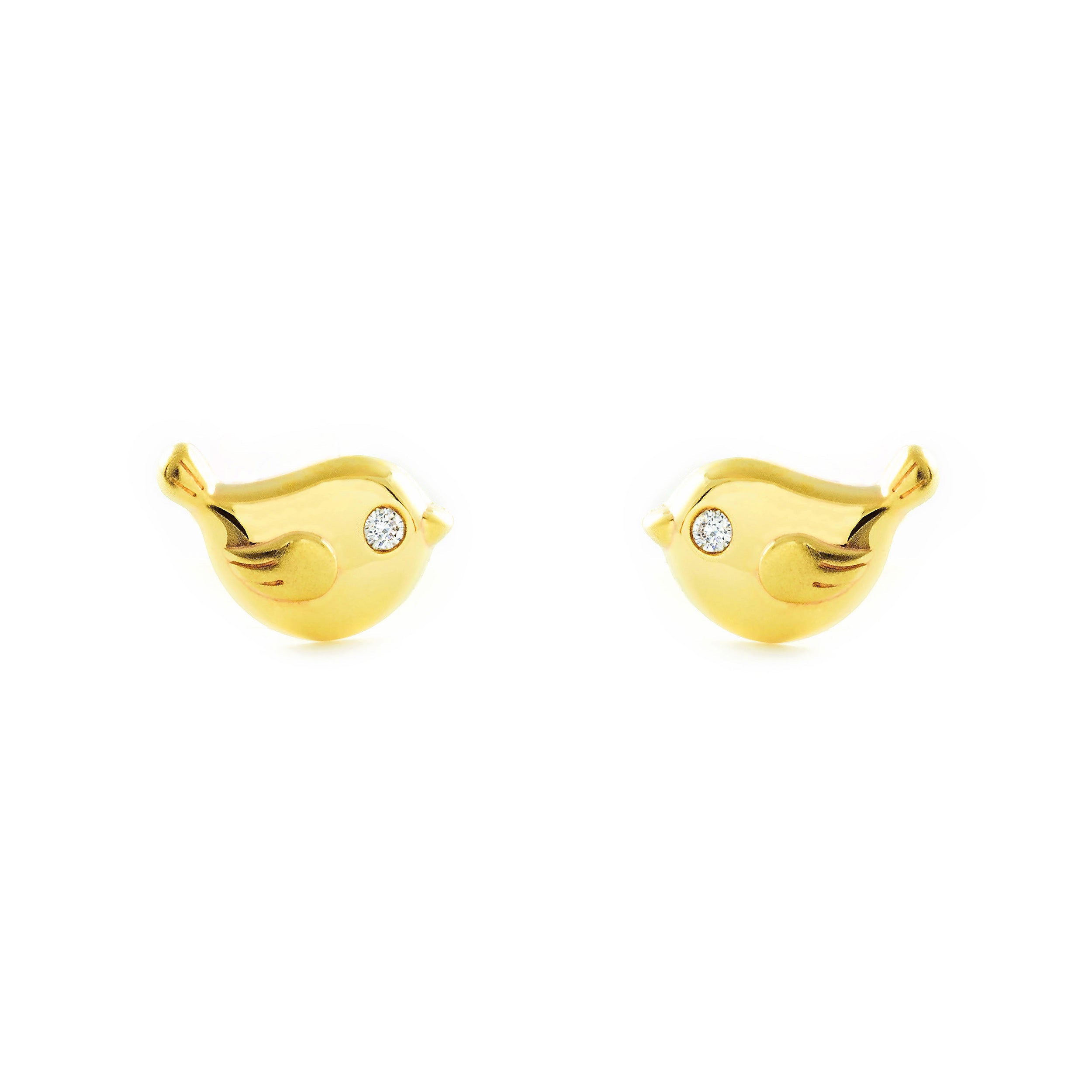 Girl's 9K Yellow Gold Shiny Zirconia Bird Earrings