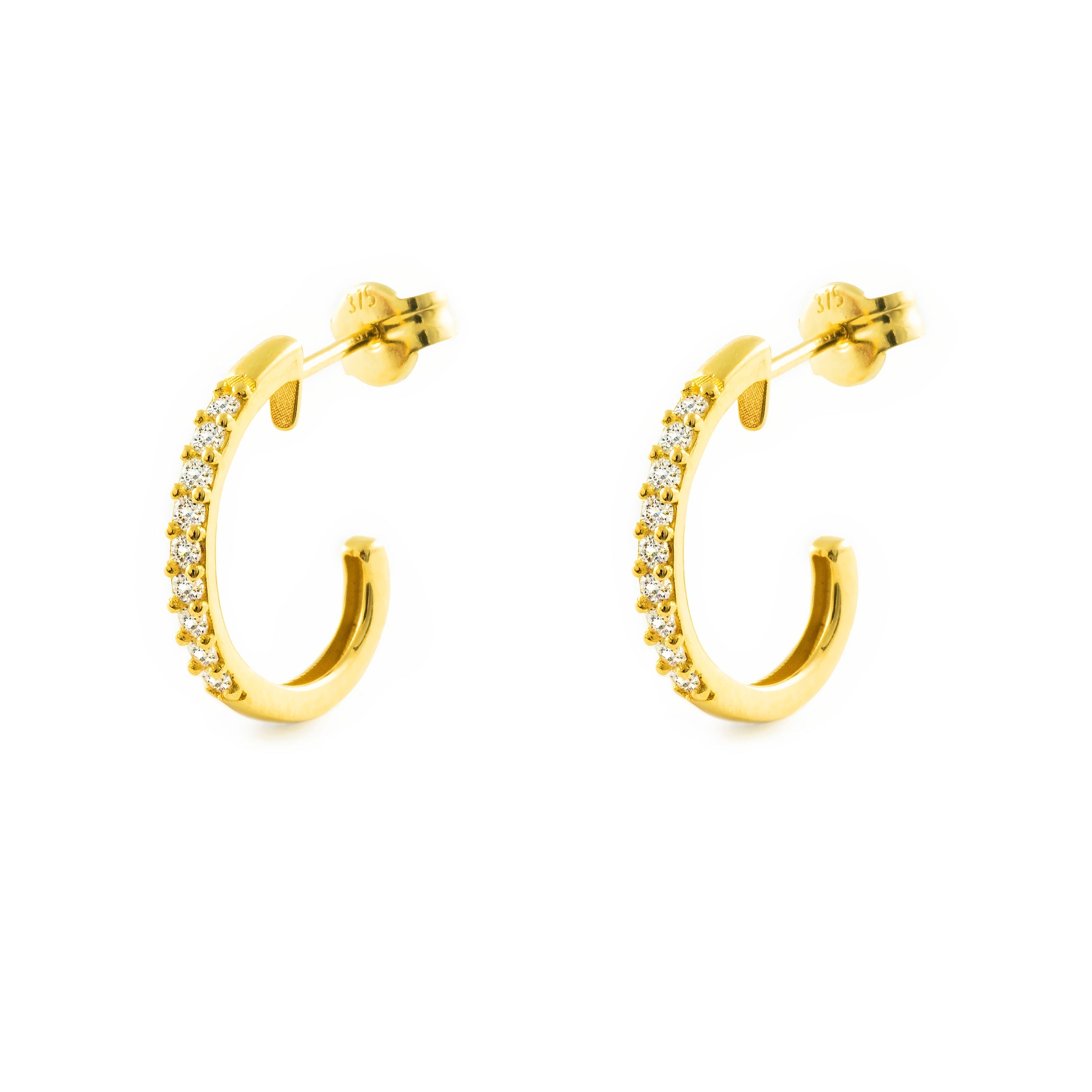 Pendientes Mujer Oro Amarillo 9K Medio Aro Circonitas Brillo