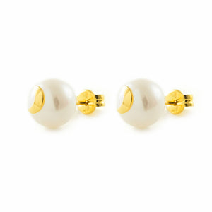 Pendientes niña oro amarillo Perla Luna en brillo