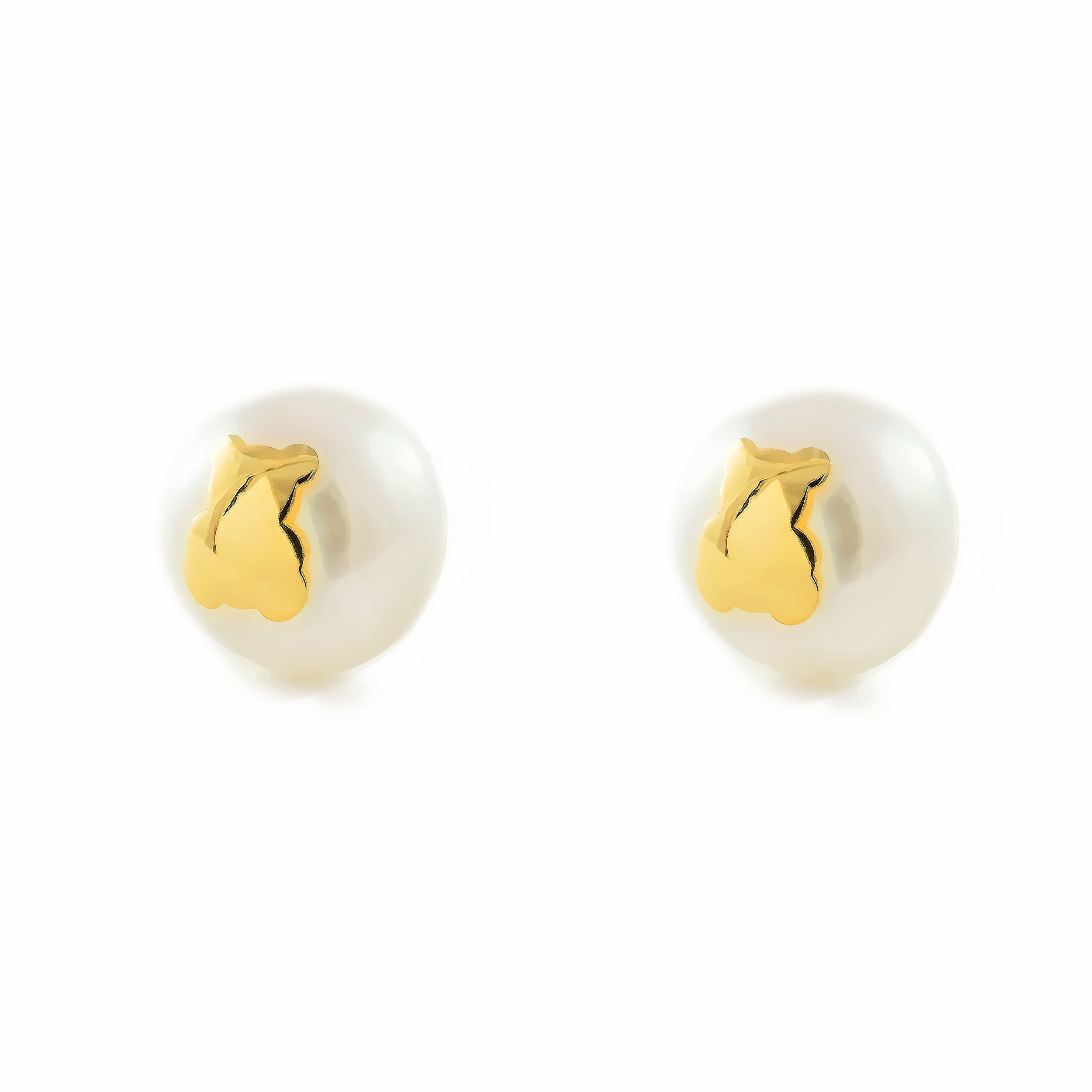 Pendientes Niña Oro Amarillo 18K Perla Botón 7 mm Oso Brillo