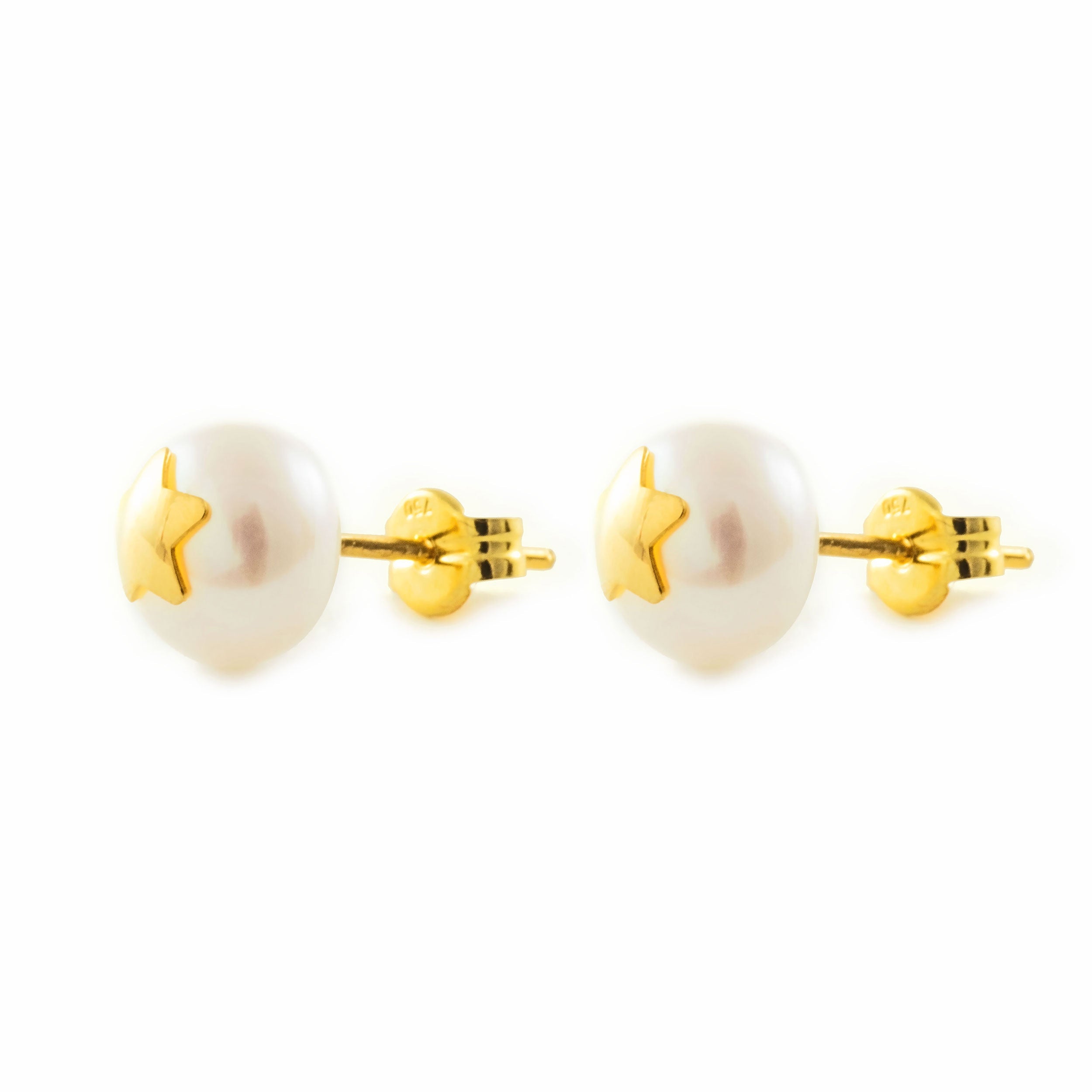 Pendientes oro amarillo niña Perla estrella en brillo