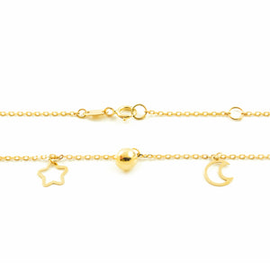 Collar oro doble bolas estrellas y lunas (9Kts)