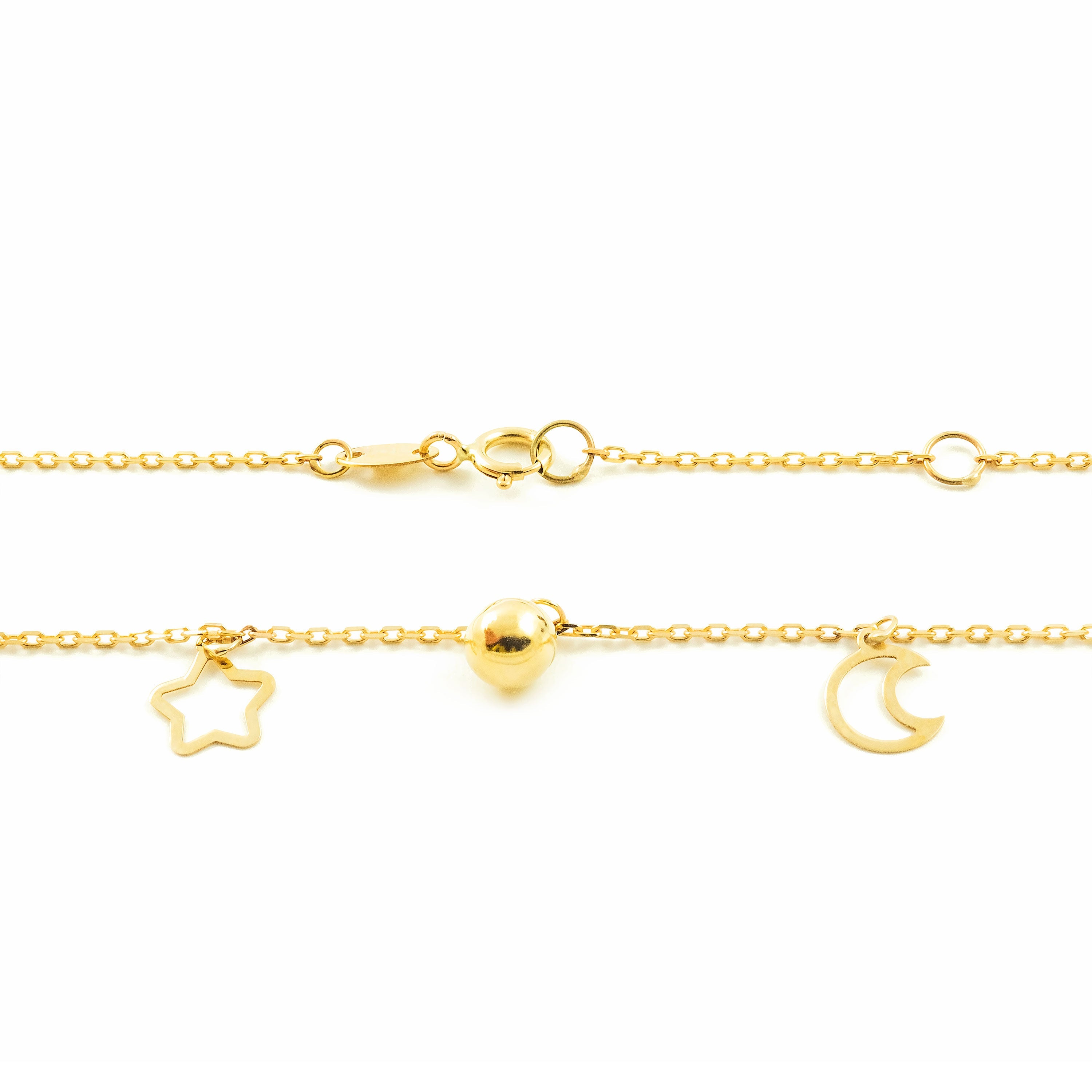 Collar oro doble bolas estrellas y lunas (9Kts)