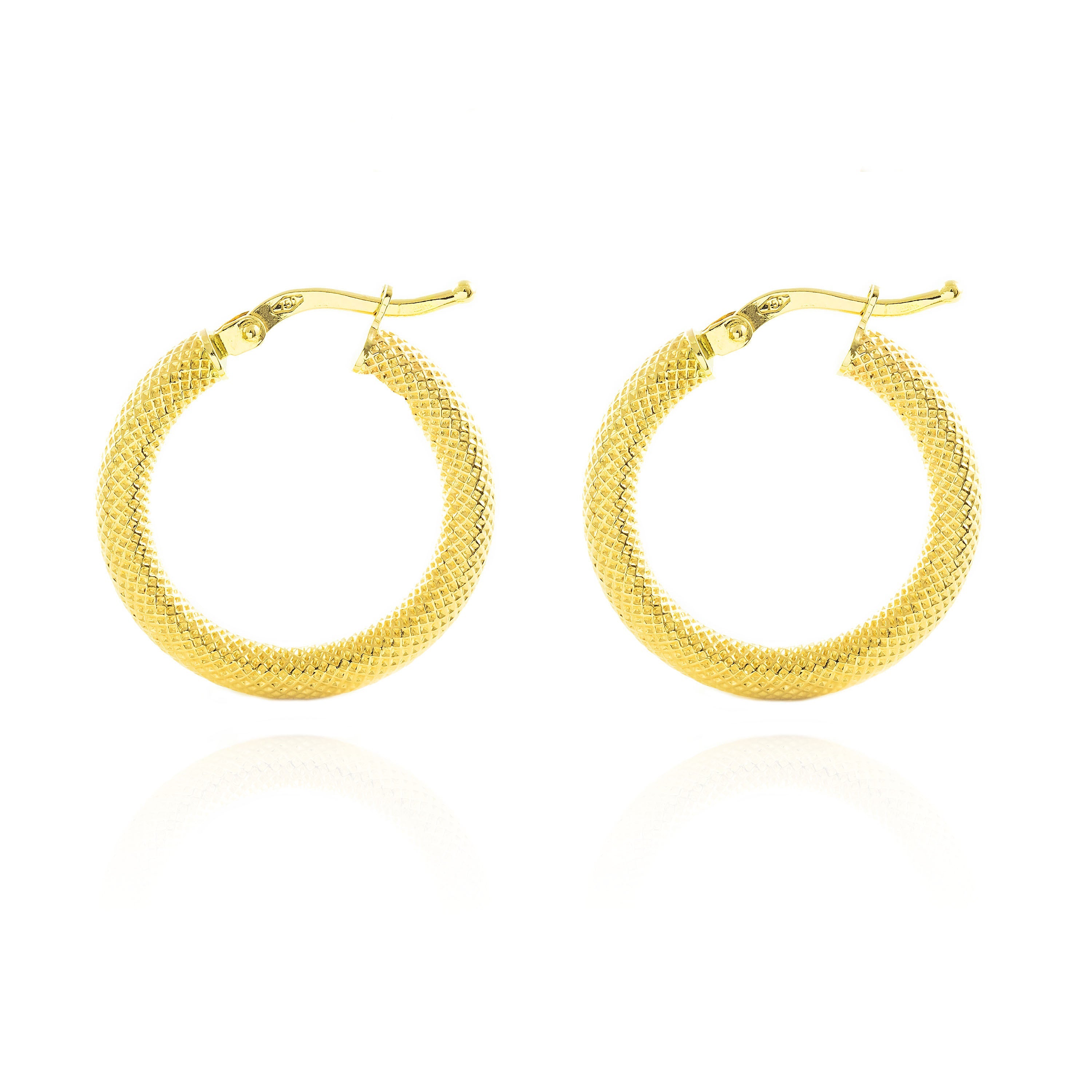 Pendientes Oro Amarillo 18K Aros Redondo Texturado 21 x 3 mm