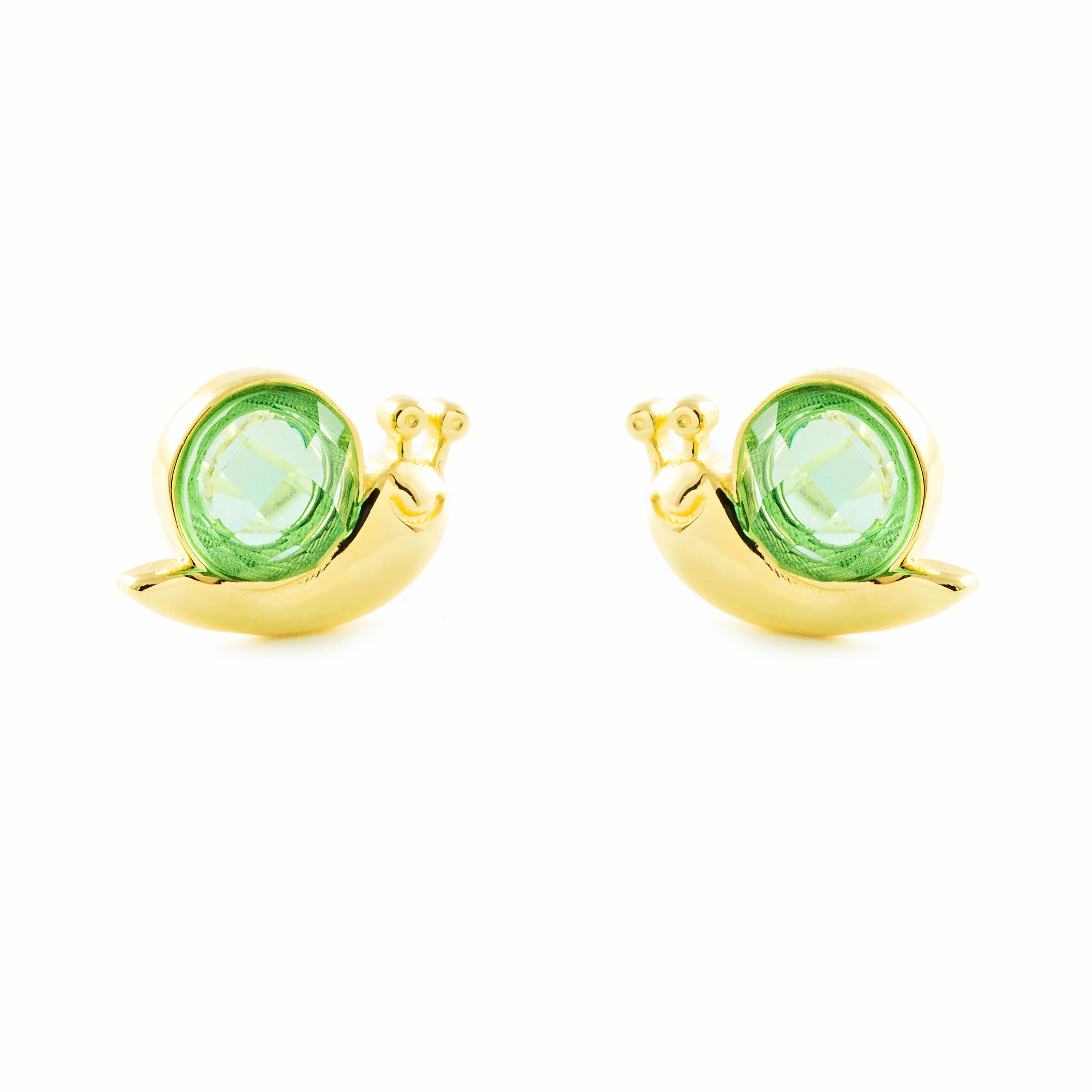 Pendientes Niña Oro Amarillo 9K Caracol Peridoto Brillo