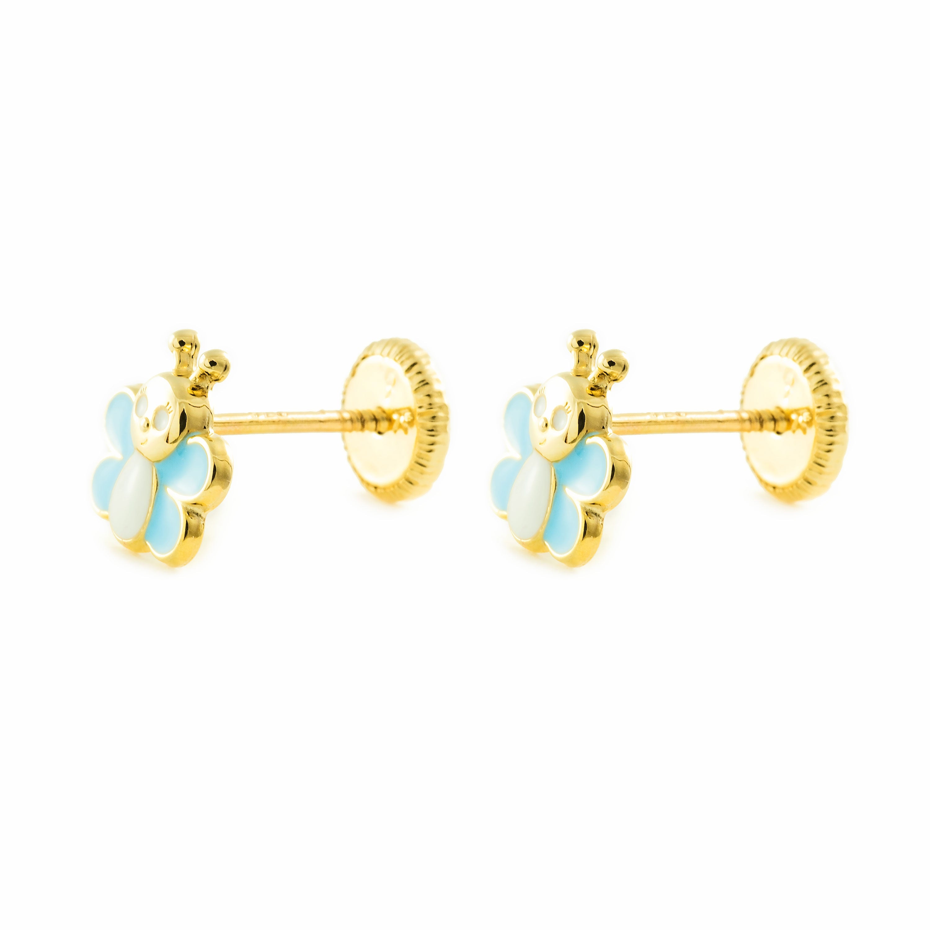 Pendientes Bebe o niña Mariposa Esmalte Azul y blanco (9kts)
