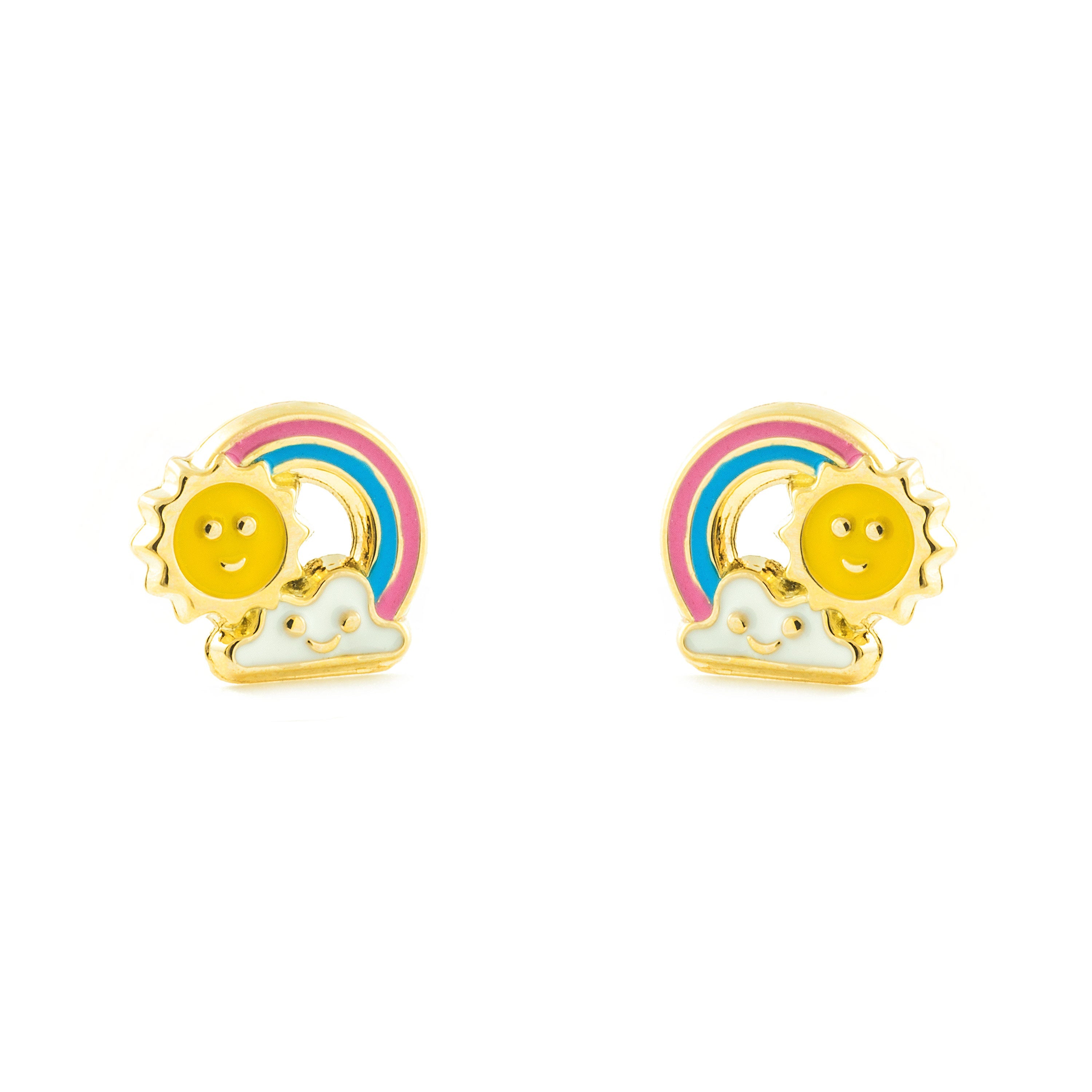 Pendientes Niña Oro Amarillo 9K Arco Iris Esmalte Multicolor Brillo