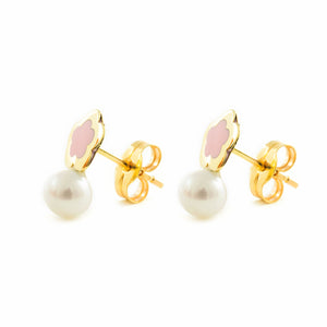 Pendientes Oro Niña tu y yo Margarita rosa con Perla (9kts)
