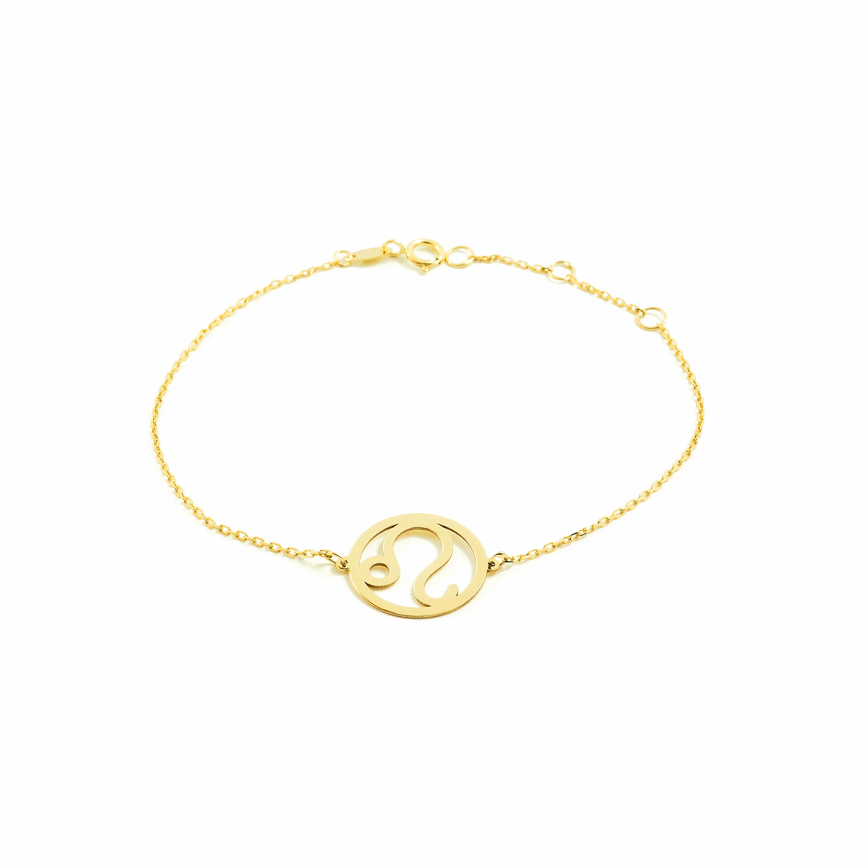 Pulsera Mujer-Niña Oro Amarillo 9K Horoscopo Leo Brillo 18 cm