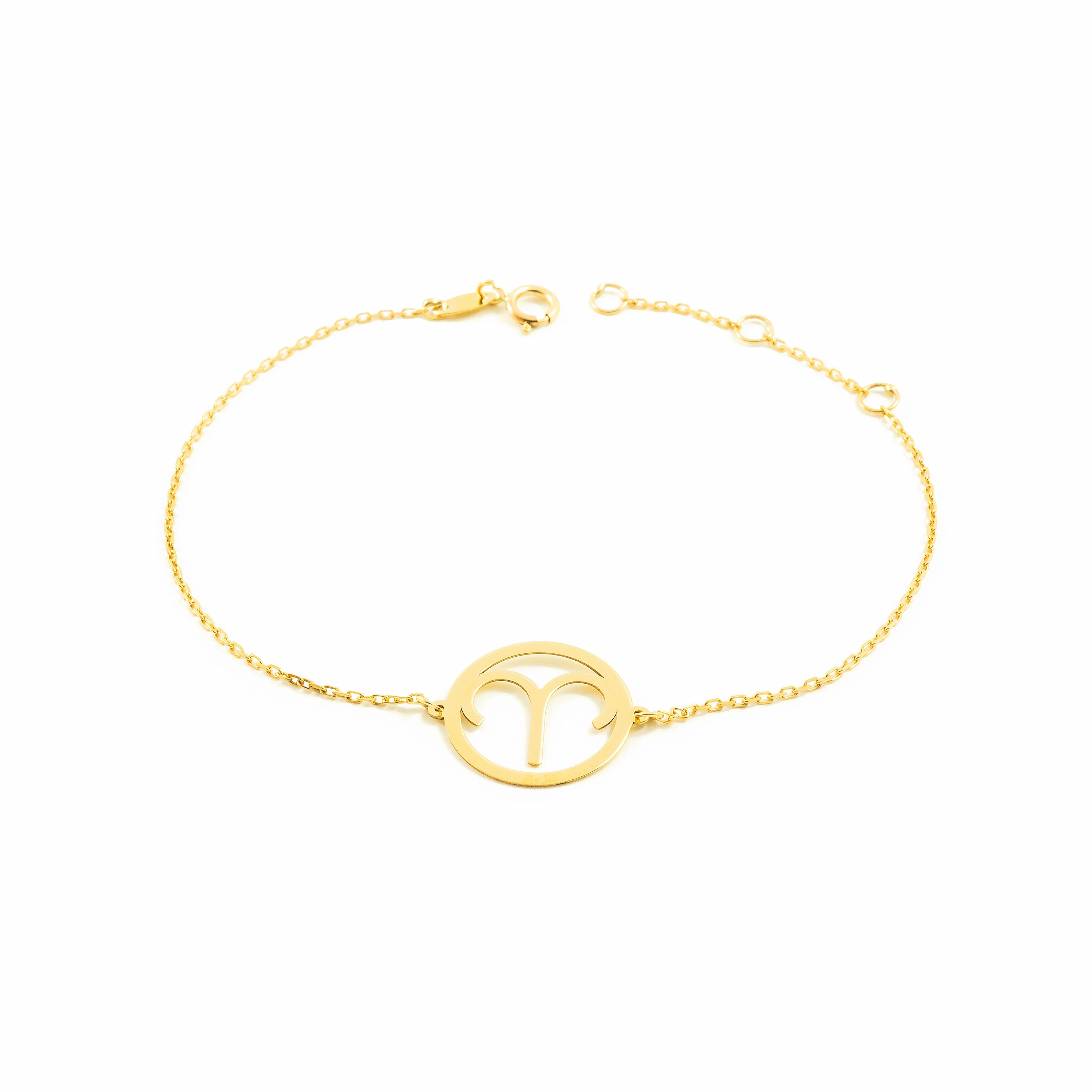 Pulsera Mujer-Niña Oro Amarillo 9K Horoscopo Aries Brillo 18 cm