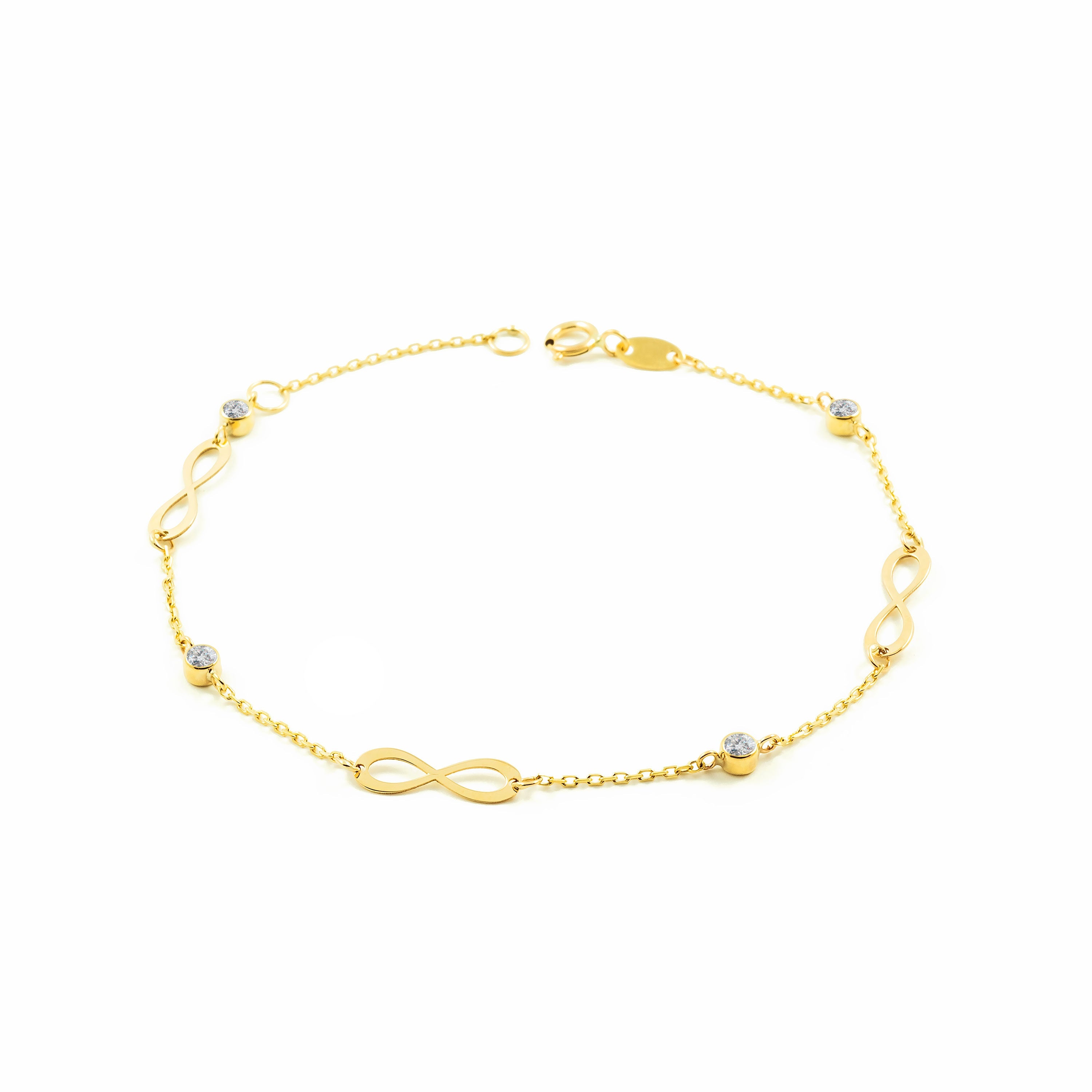Pulsera Mujer-Niña Oro Amarillo 9K Infinito Circonita Brillo 18 cm