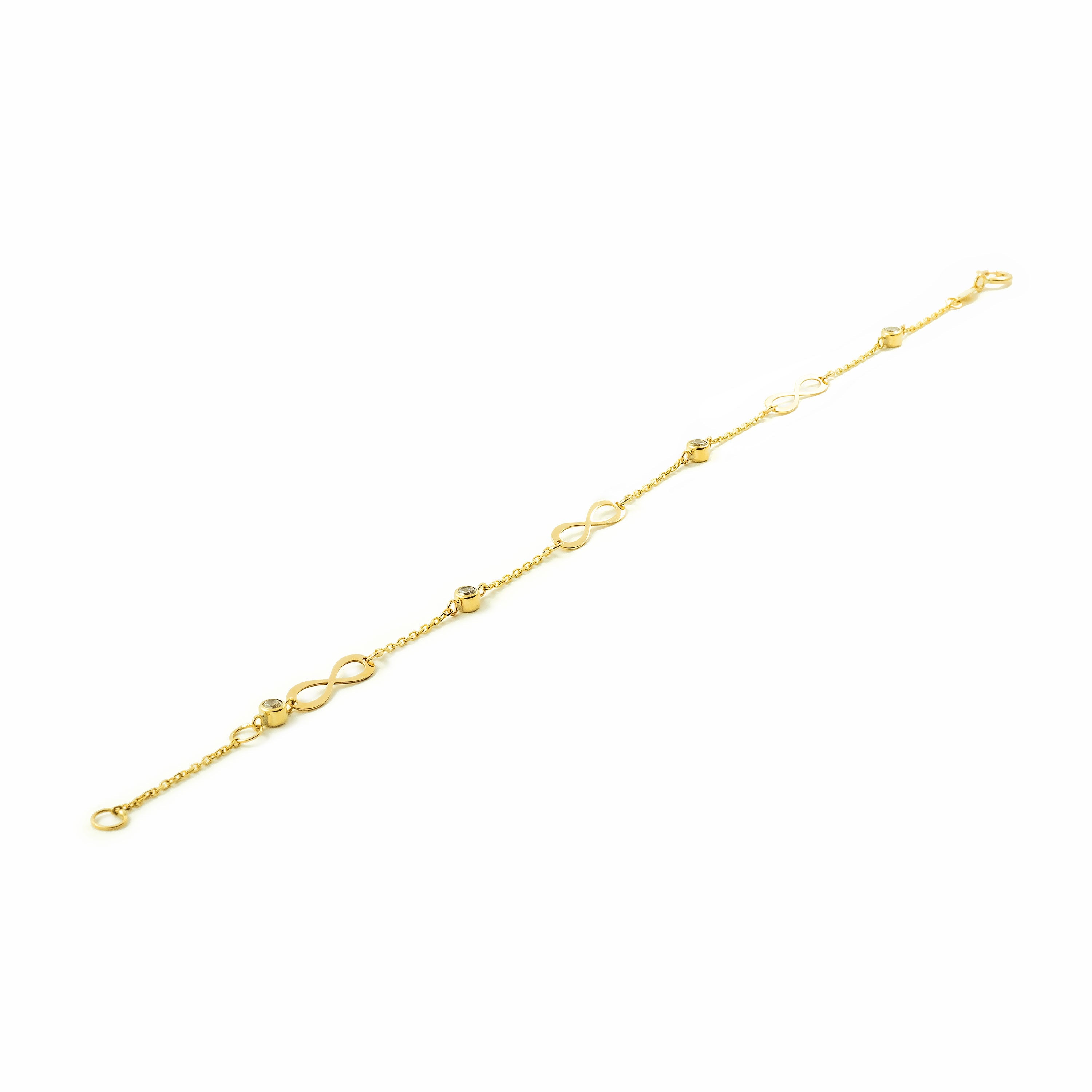 Pulsera Oro Amarillo infinitos y circonita 3 mm (9kts)