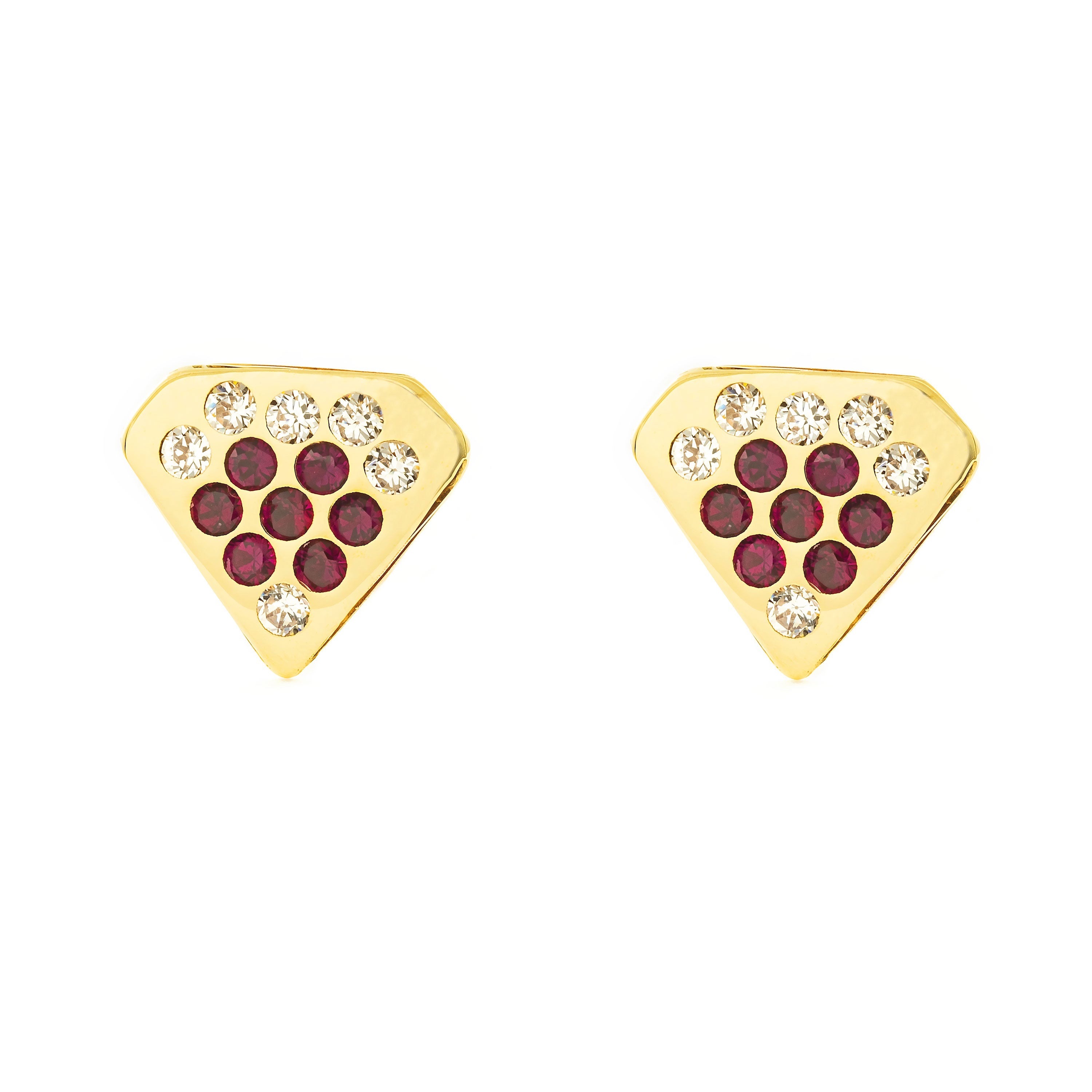 Pendientes Mujer-Niña Oro Amarillo 9K Diamante Rubies preciosos sintéticos Brillo