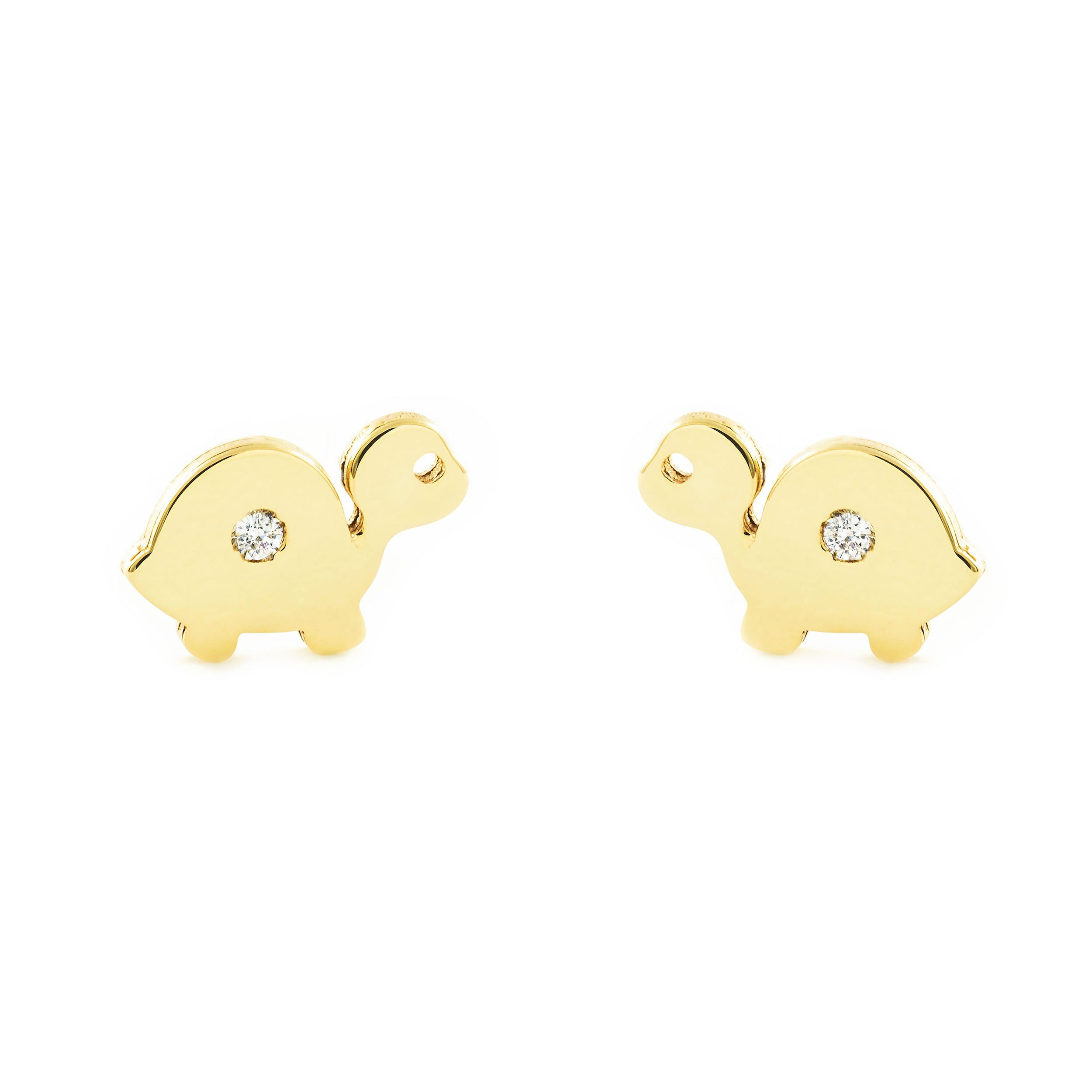 Pendientes Bebe-Niña Oro Amarillo 9K Tortuga Circonita Brillo