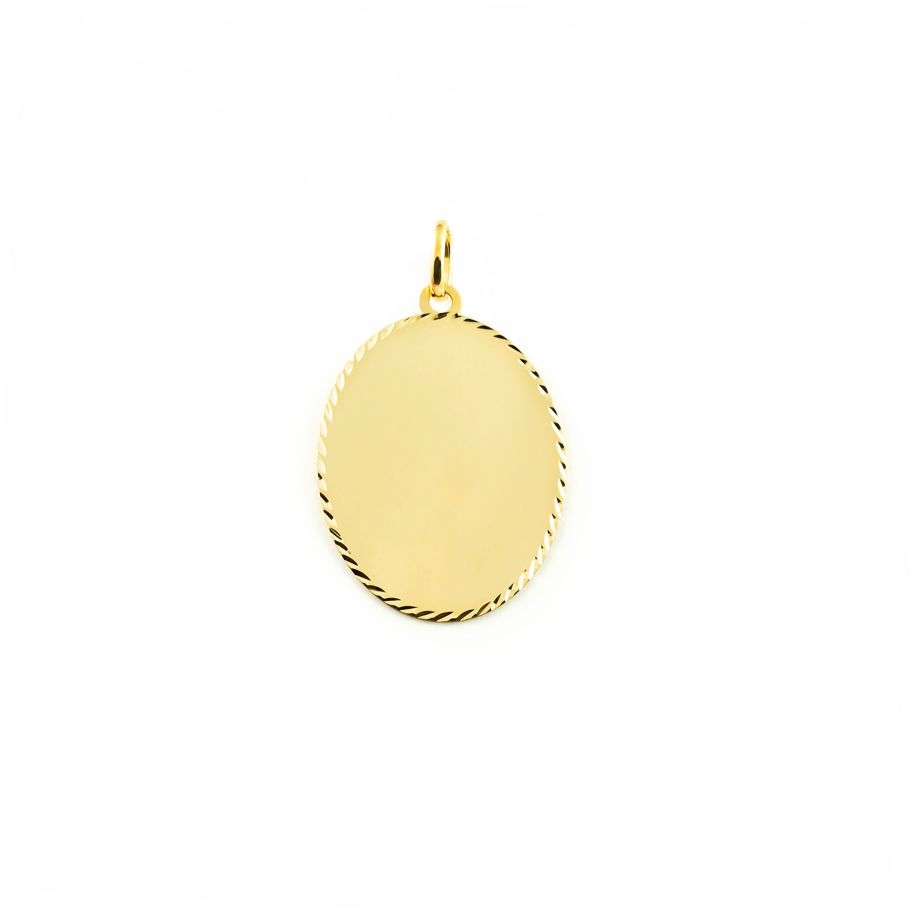 Medalla Oro Amarillo 9K Personalizada Oval Brillo y Textura 31 x 22 mm
