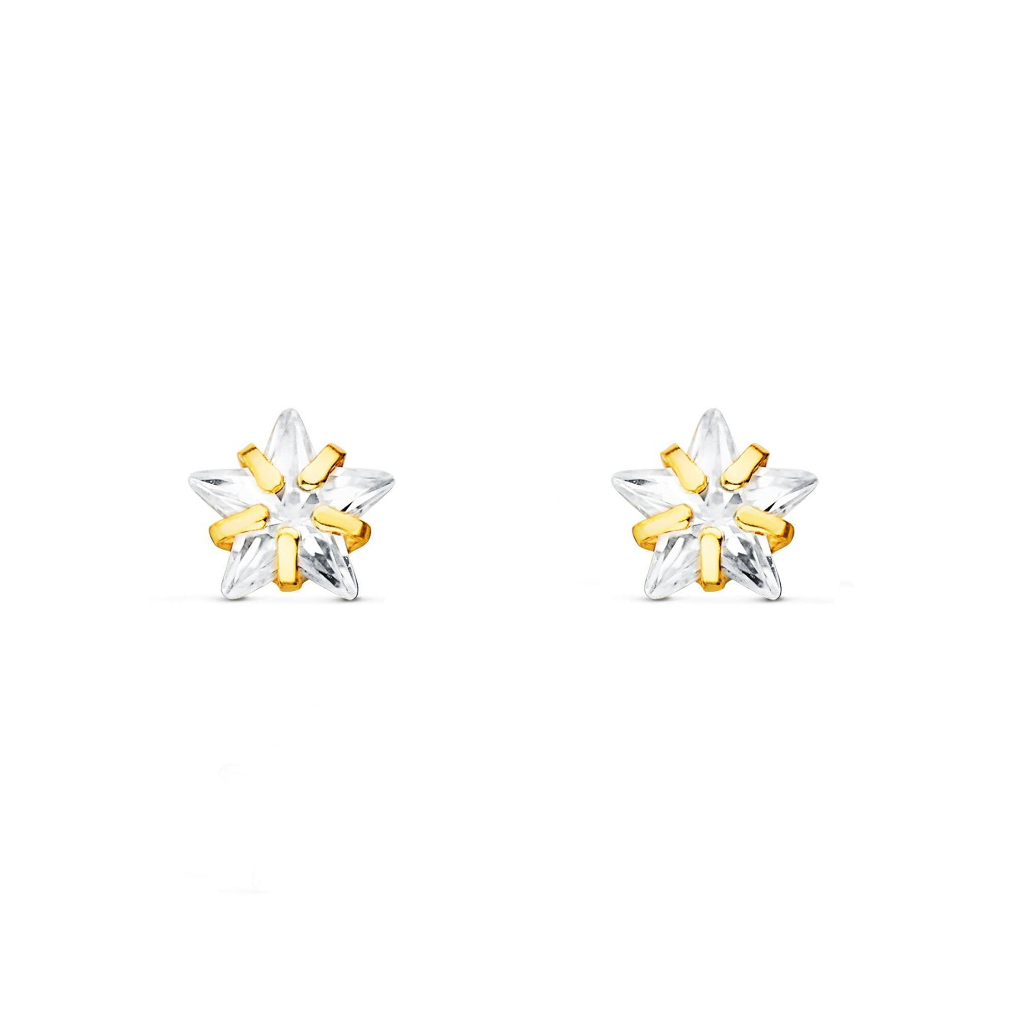 Pendientes Niña Oro Amarillo 18K Garra Estrella Circonita Brillo