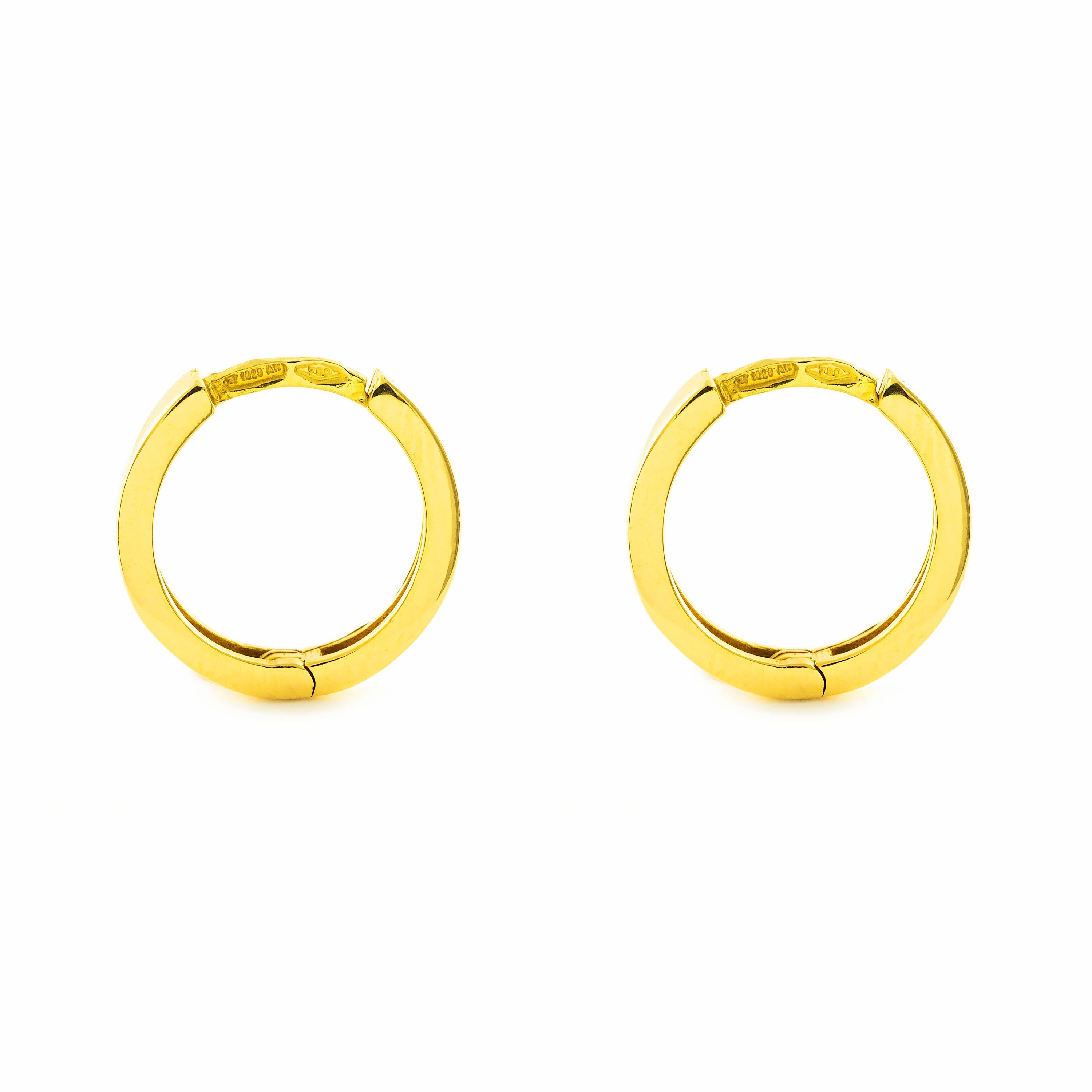 Pendientes Oro Amarillo 18K Aros Rectangular Brillo 12 x 2 mm