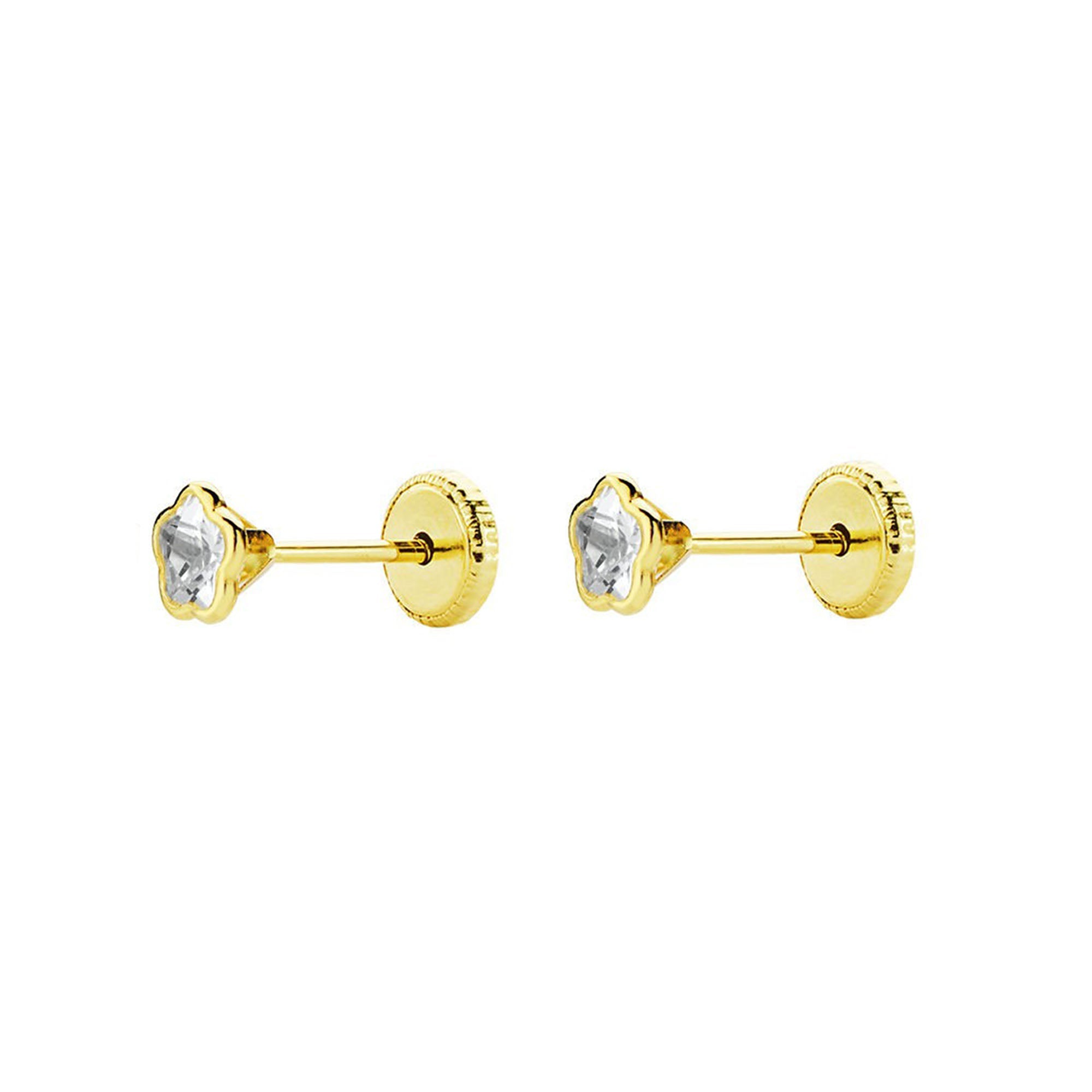 Pendientes oro Bebe o Niña Margarita con circonita 4 mm