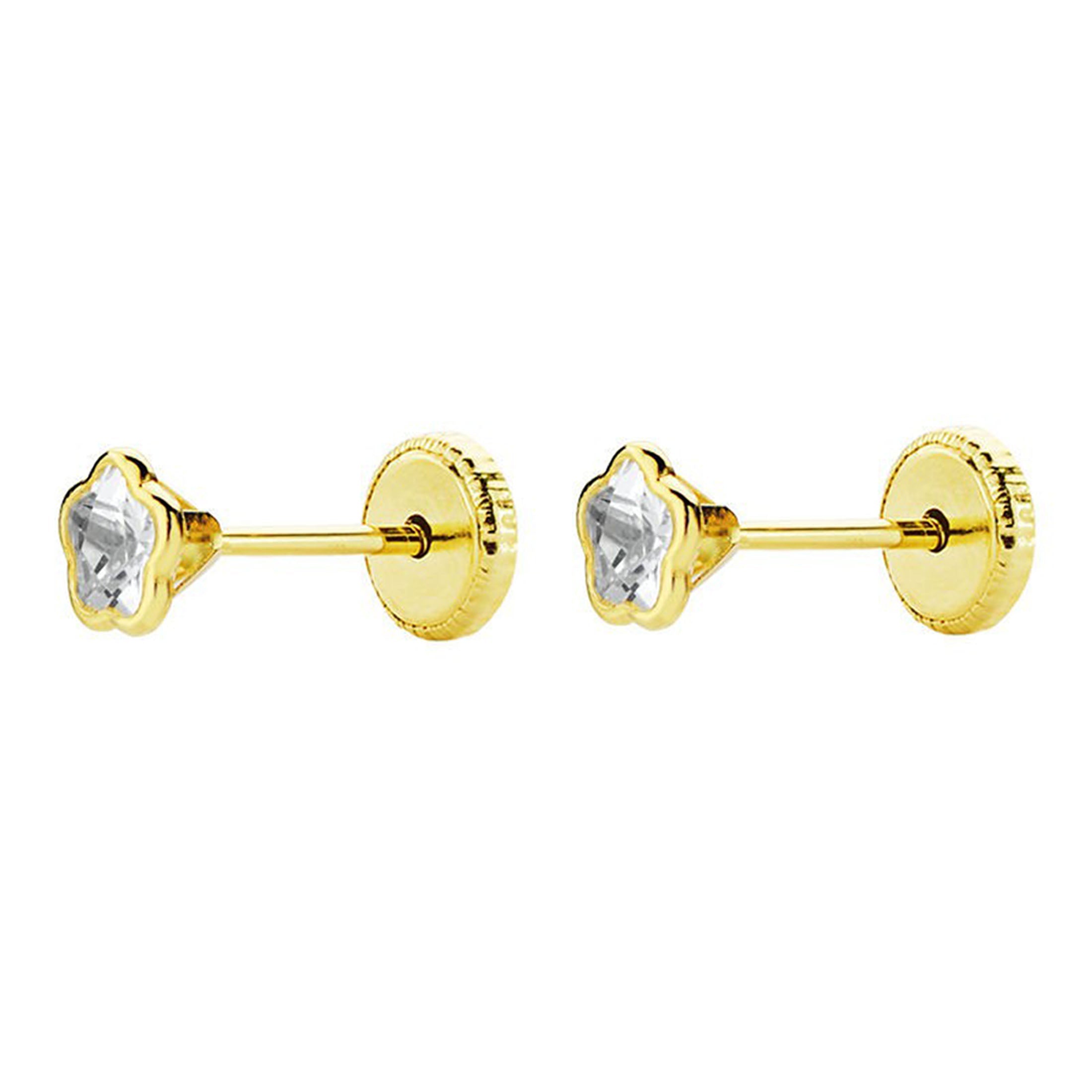 Pendientes oro Bebe o Niña Margarita con circonita 6 mm