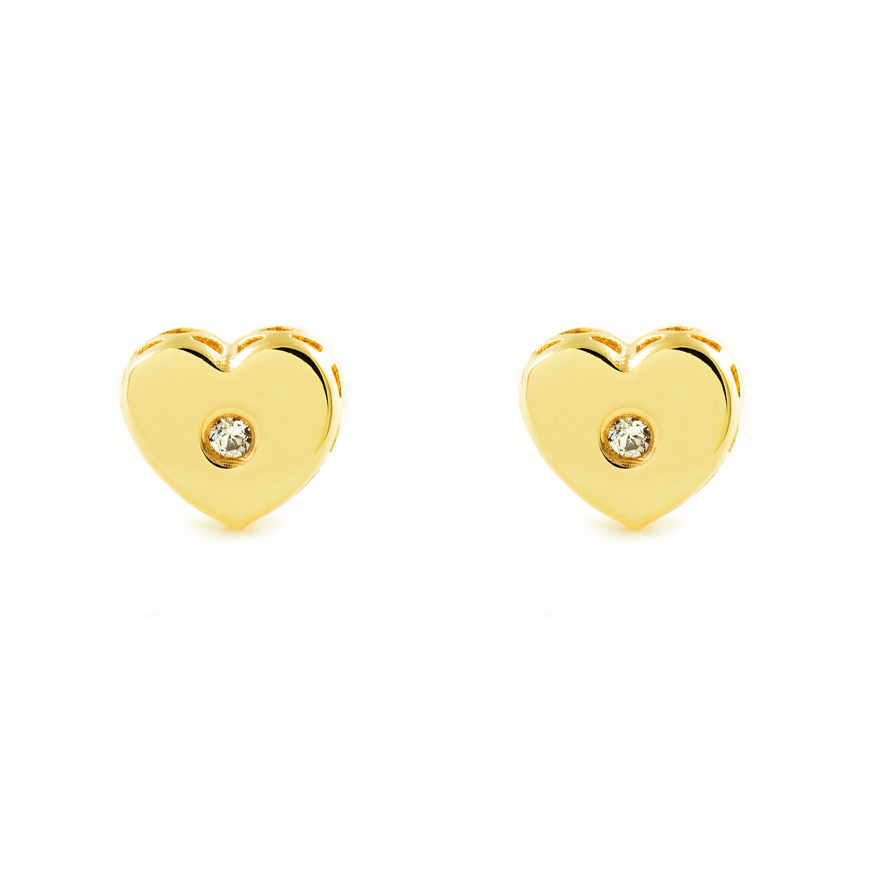 Pendientes Bebe-Niña Oro Amarillo 9K Corazón Circonita Brillo