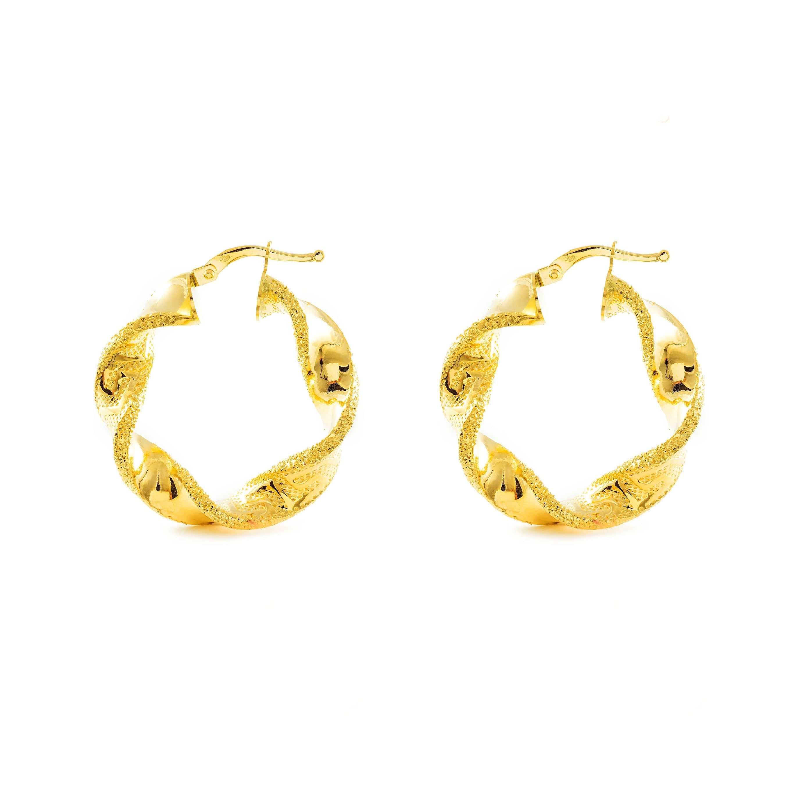 Pendientes Oro Amarillo 18K Aros Reliados Greca 30 x 6 mm