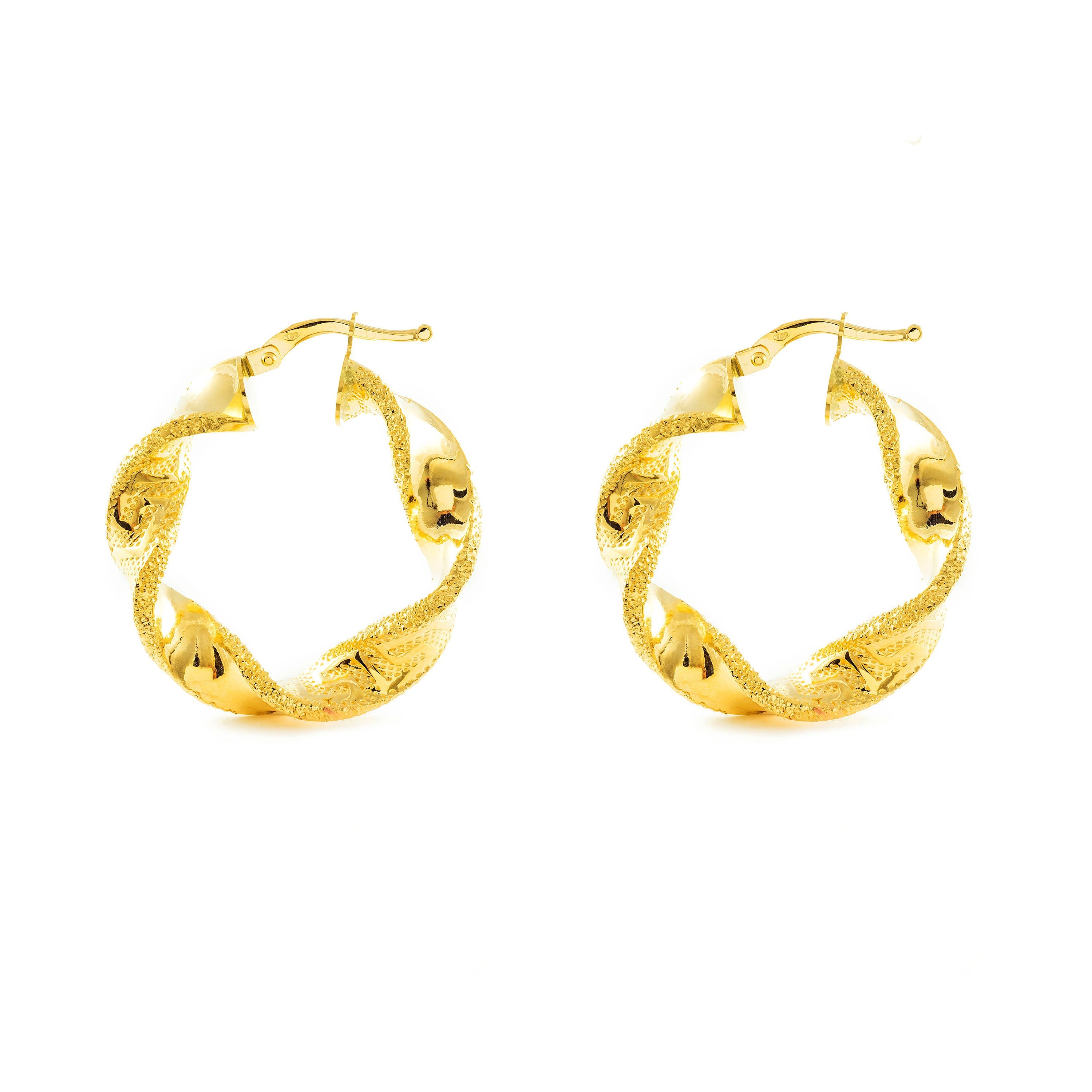Pendientes Oro Amarillo 18K Aros Reliados Greca 36 x 6 mm
