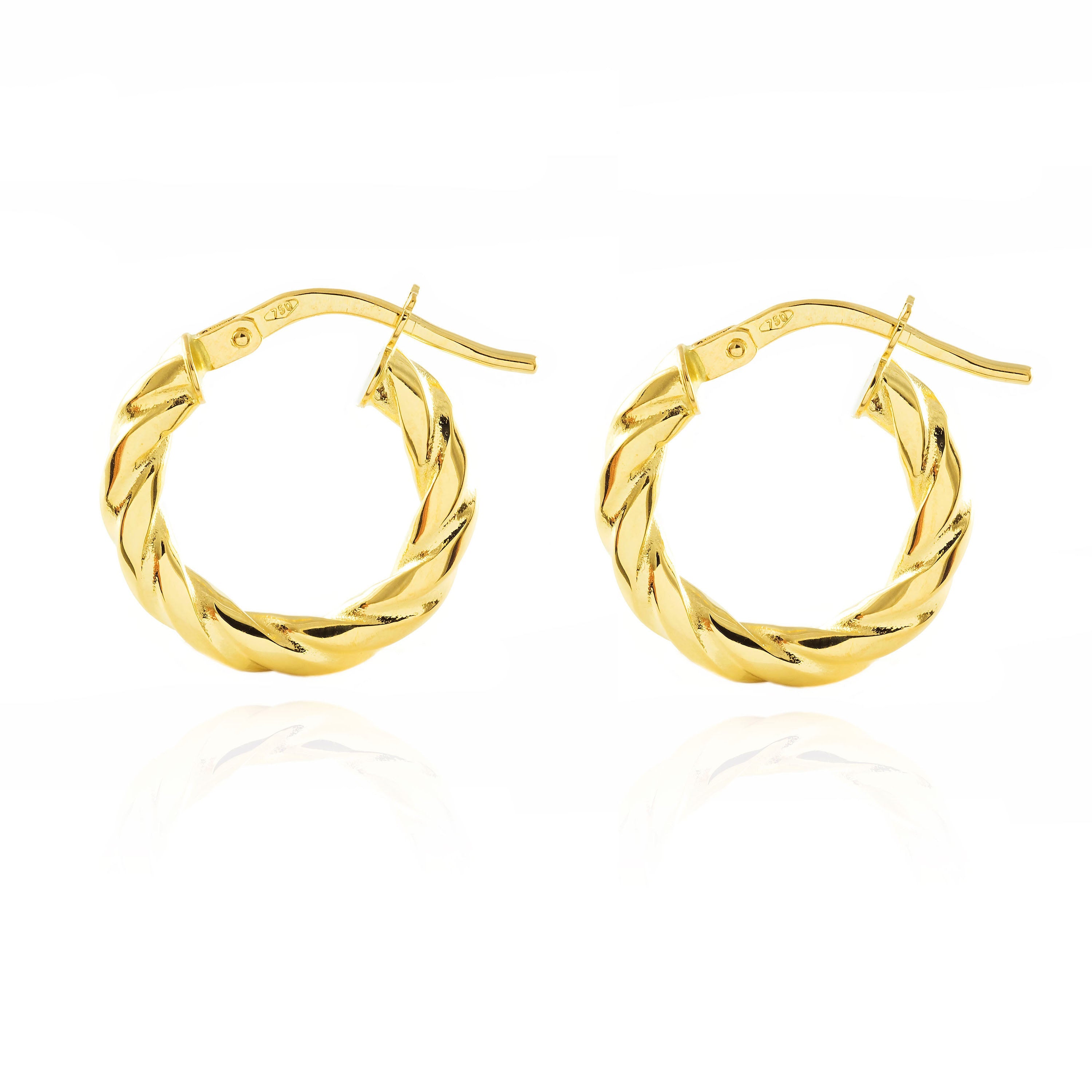 Pendientes Oro Amarillo 18K Aros Redondo Reliados Brillo 16 x 2 mm