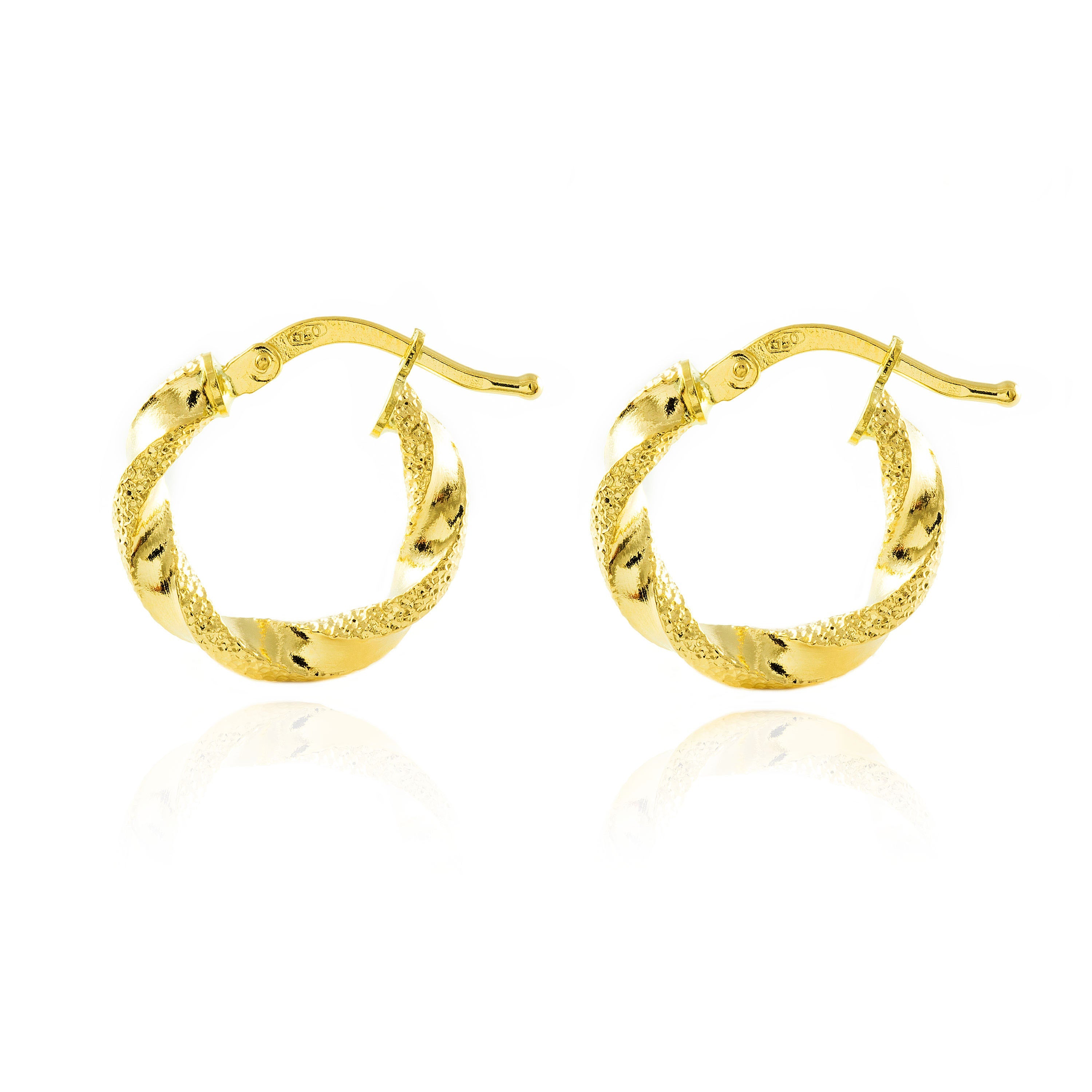 Pendientes Oro Amarillo 18K Aros Reliados Brillo y Textura 16 x 3 mm