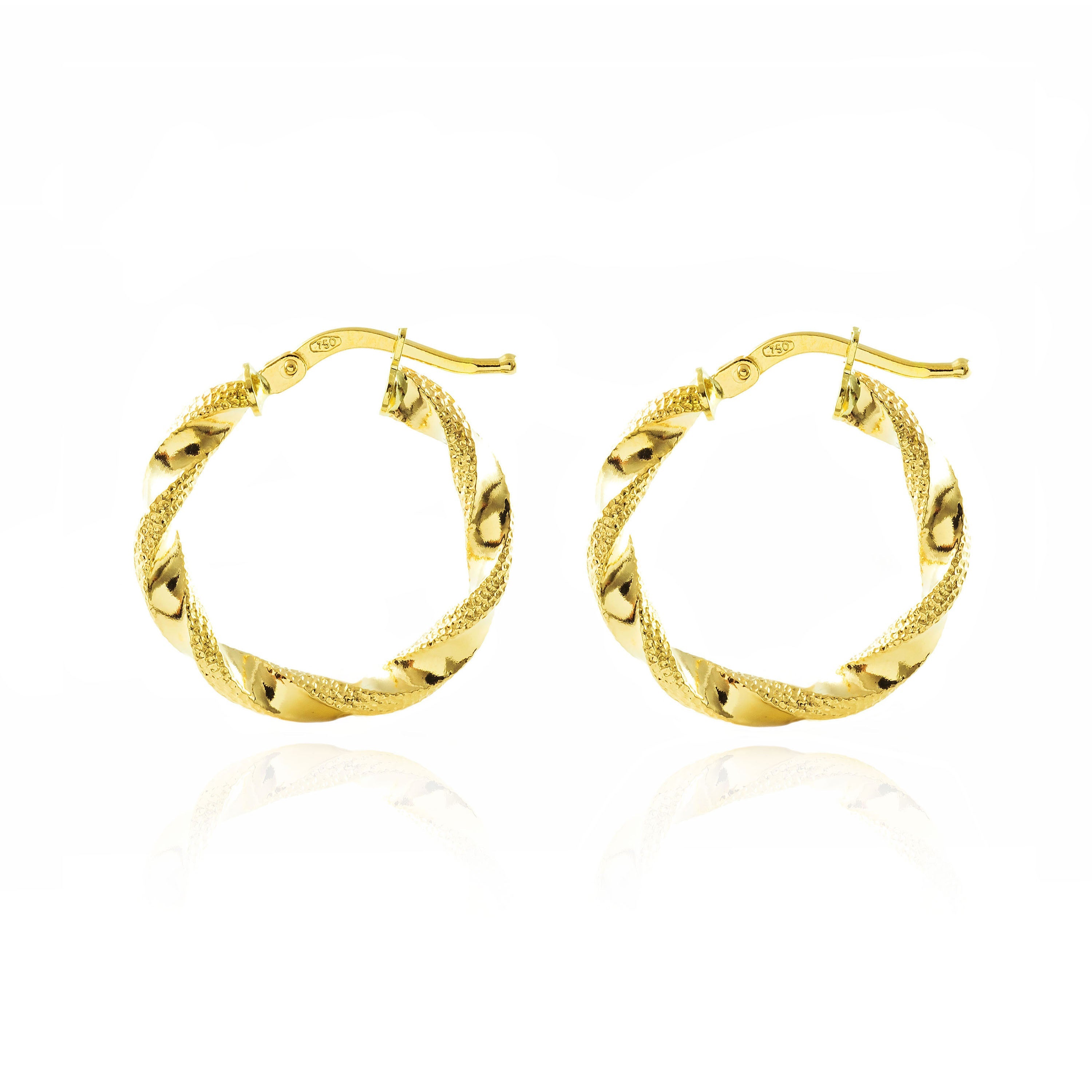 Pendientes Oro Amarillo 18K Aros Reliados Brillo y Textura 21 x 3 mm