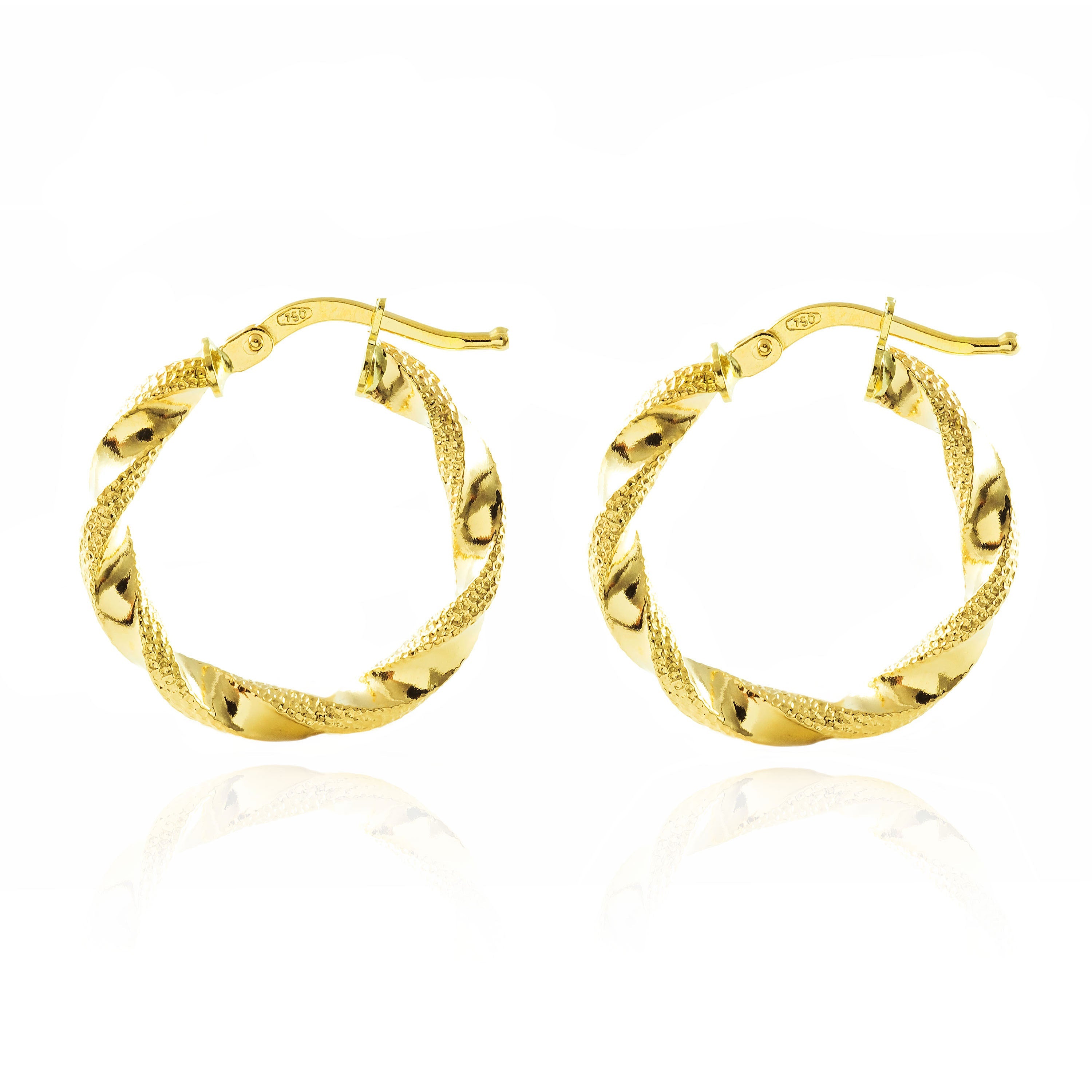 Pendientes Oro Amarillo 18K Aros Reliados Brillo y Textura 26 x 3 mm