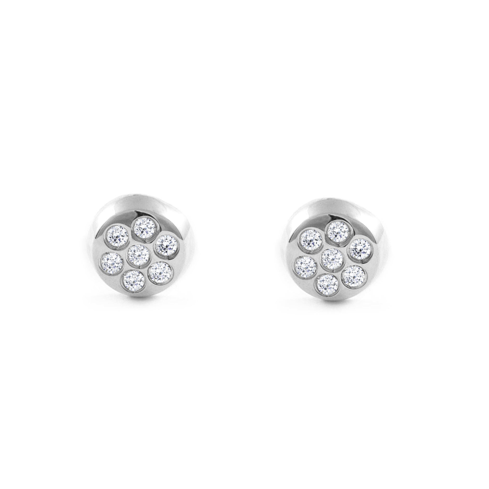 Pendientes Bebe-Niña Oro Blanco 18K Redondo Circonitas Brillo