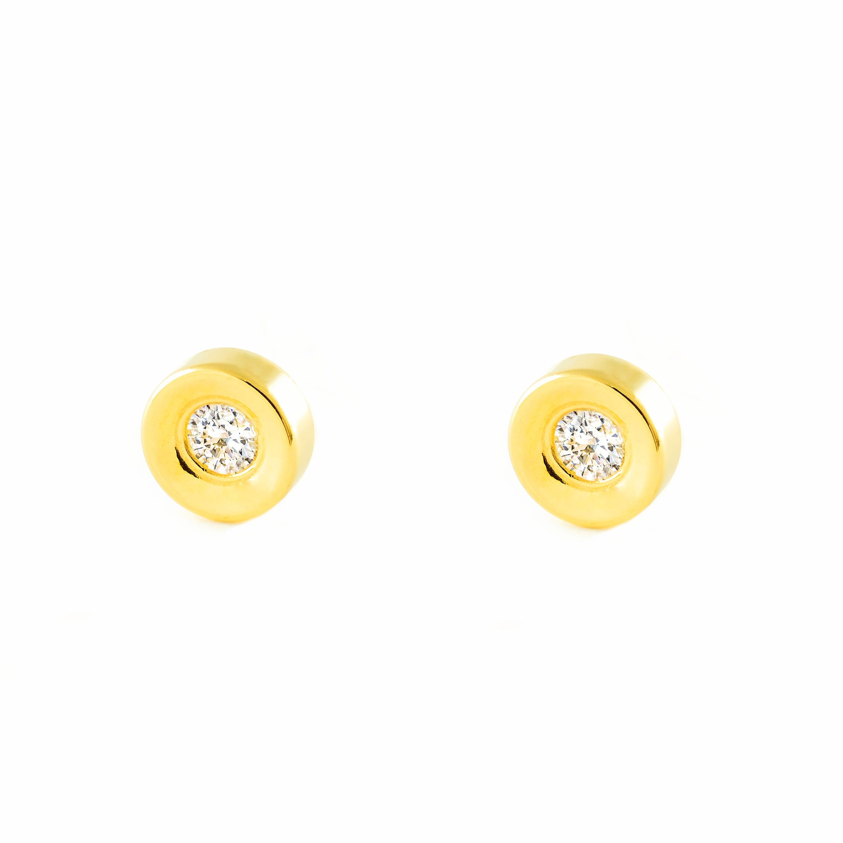Baby Earrings 18K Yellow Gold Round Shiny Zirconia