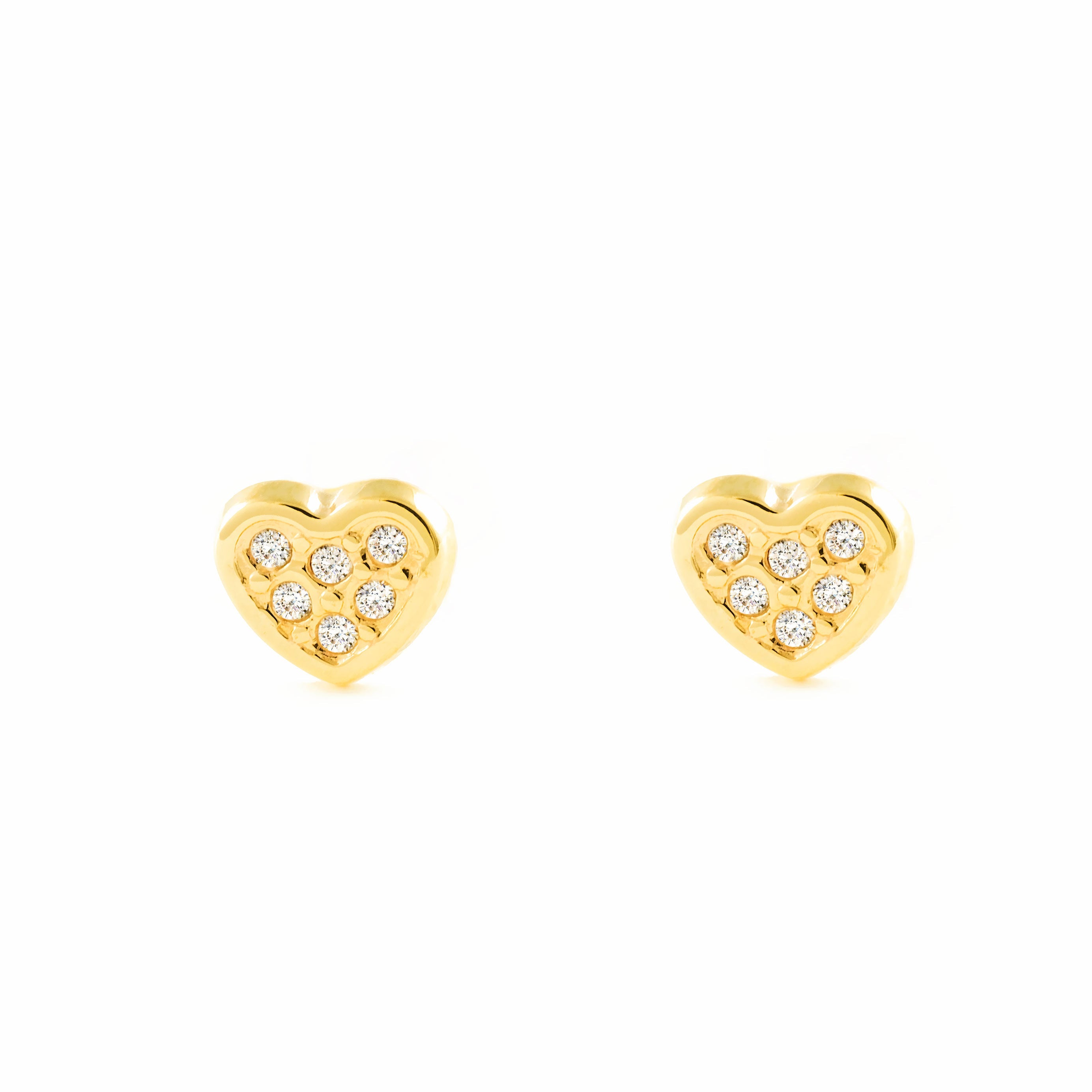 Pendientes Bebe-Niña Oro Amarillo 9K Corazón Circonitas Brillo