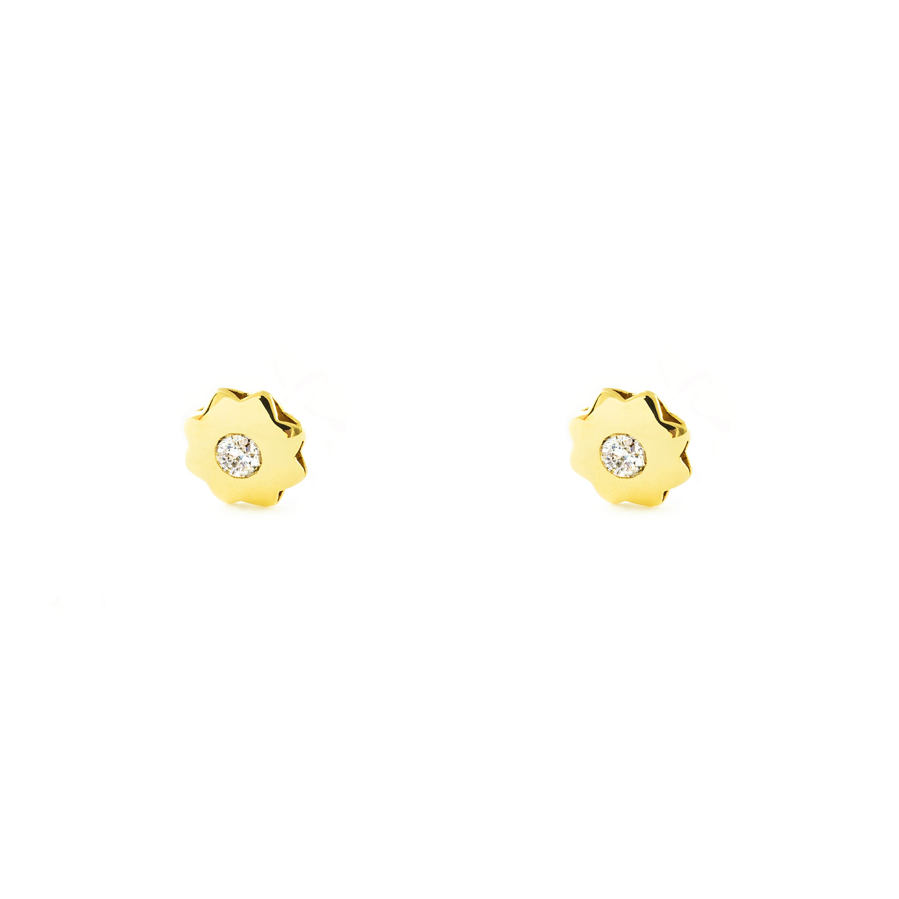 Baby Earrings 9K Yellow Gold Shiny Zirconia Flower