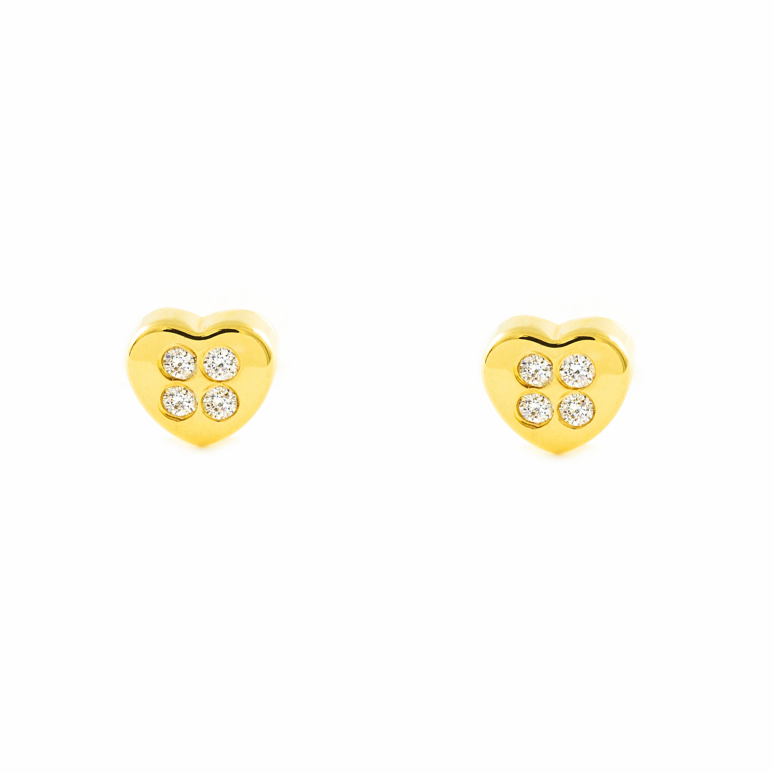 Pendientes Bebe-Niña Oro Amarillo 18K Corazón Circonitas Brillo