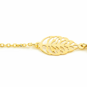 Pulsera oro hojas caladas y perlas (9Kts)