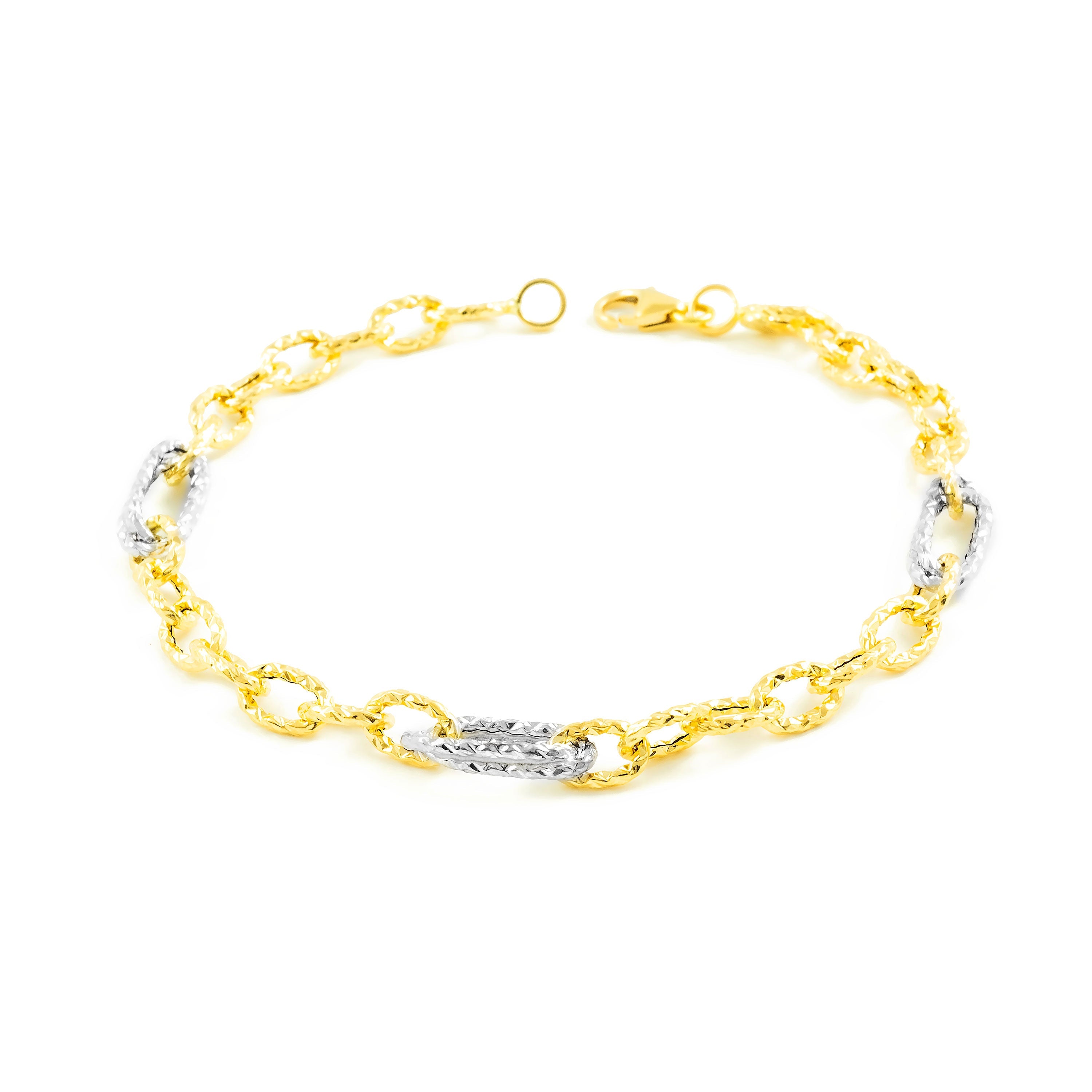 Pulsera Mujer Oro Bicolor 18K Fantasia Texturado 20 cm