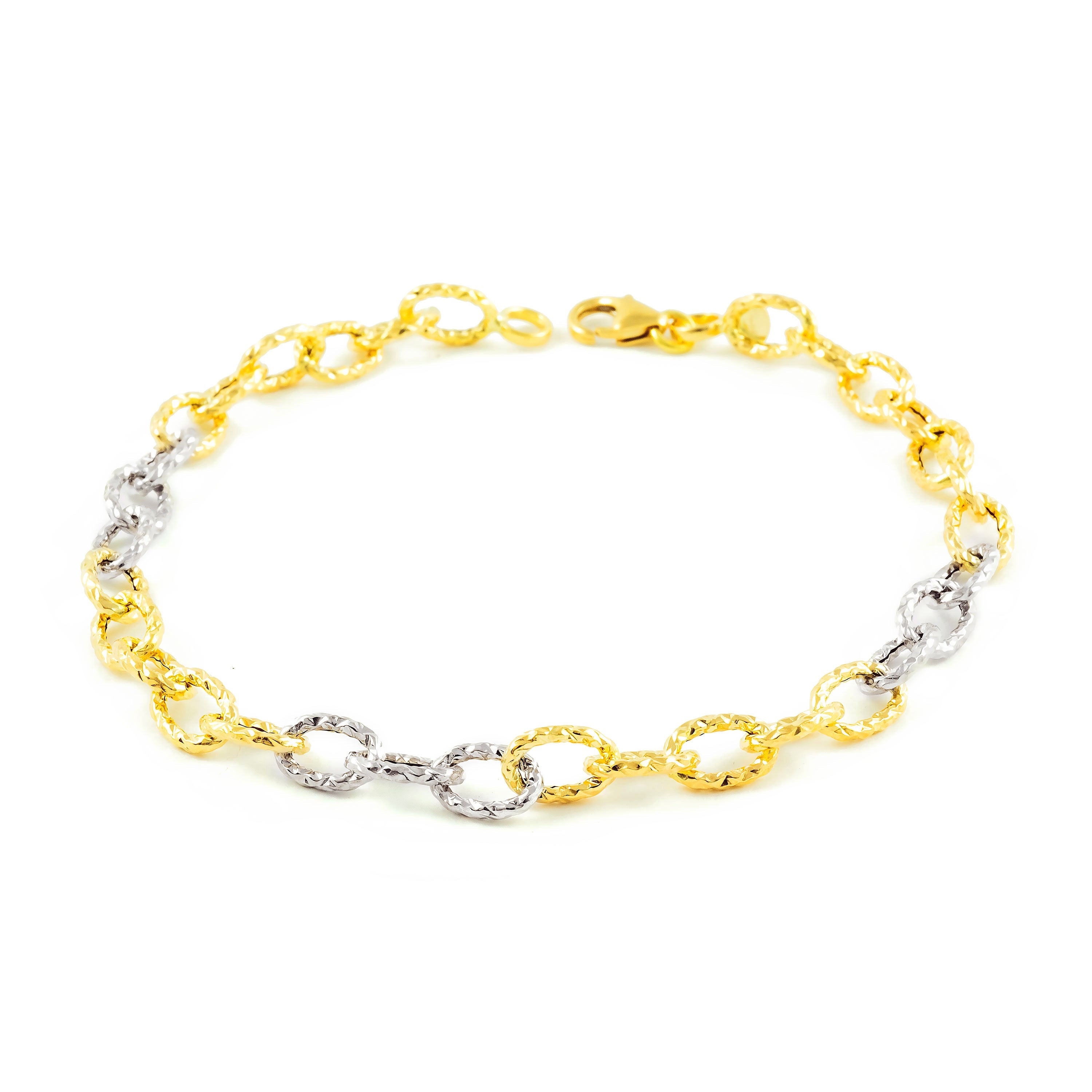 Pulsera Mujer Oro Bicolor 18K Fantasia Texturado 19 cm