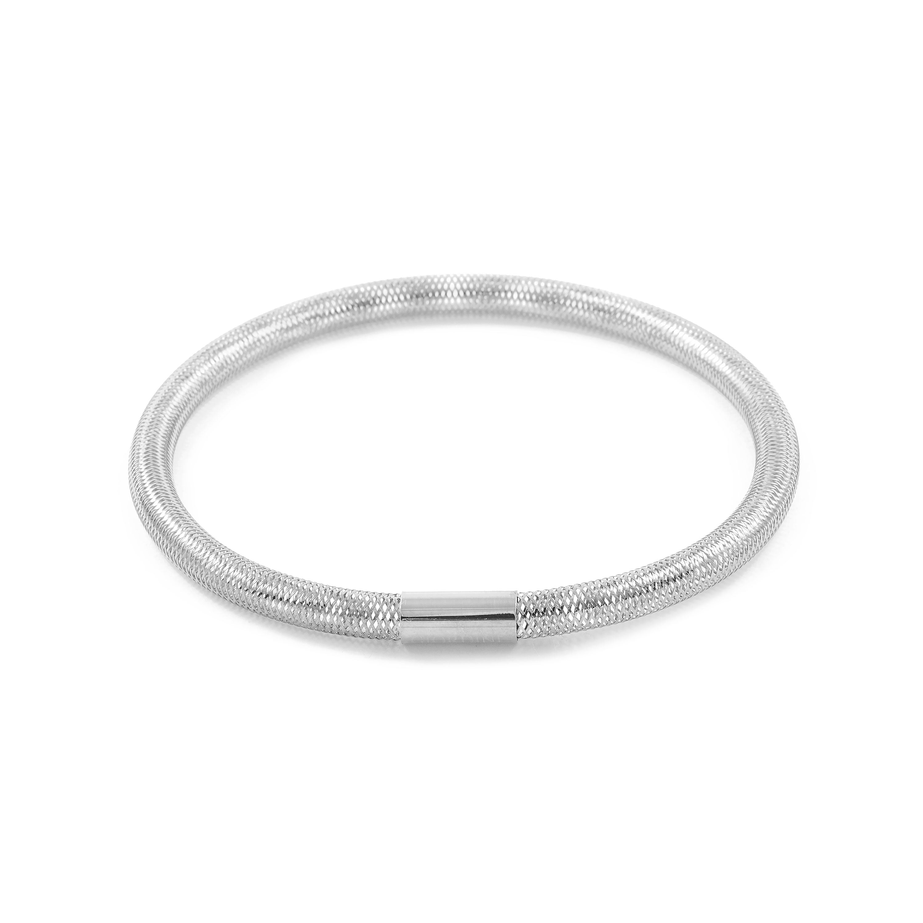 Pulsera Mujer Oro Blanco 18K Flexible Brillo 6 cm