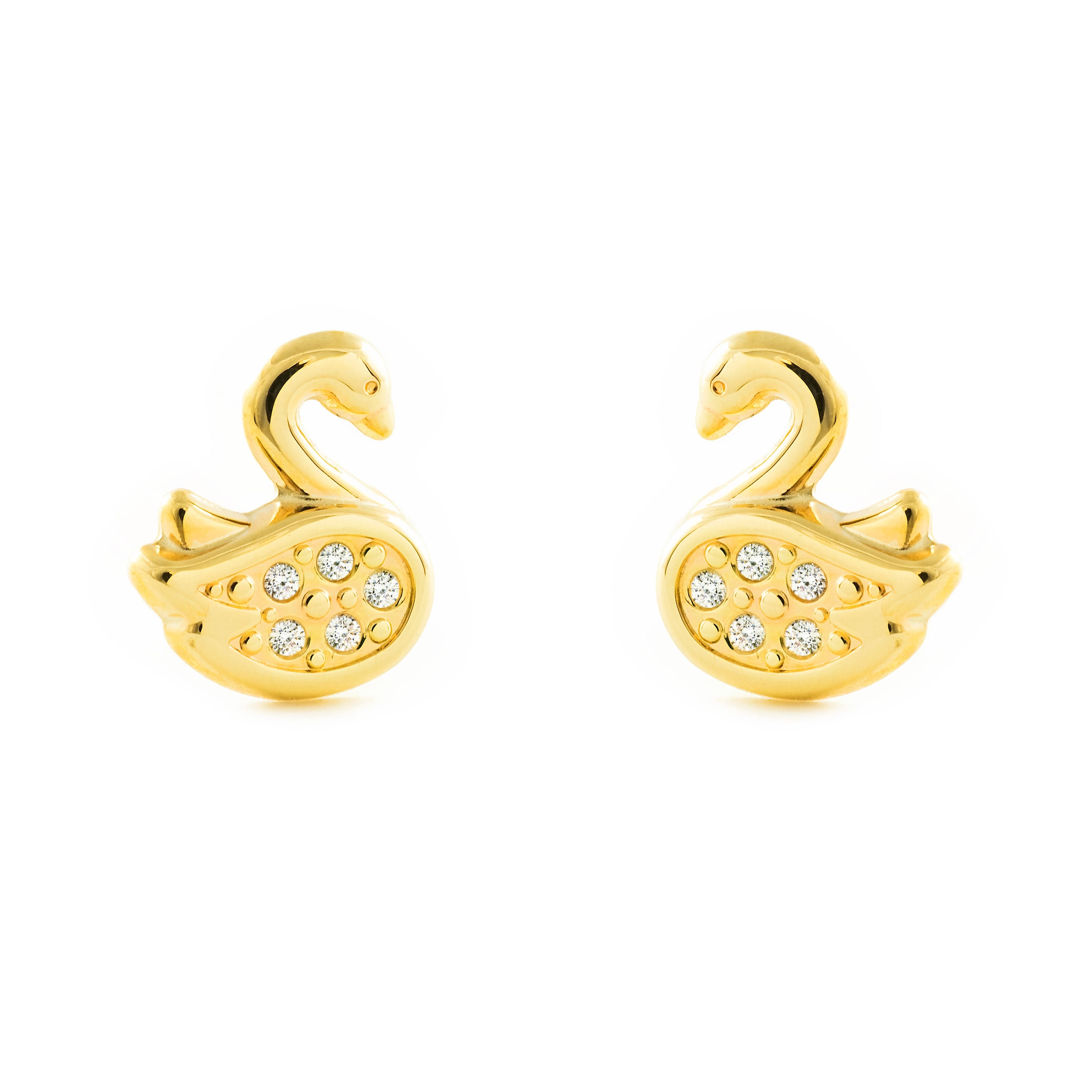Pendientes Niña Oro Amarillo 9K Cisne Circonitas Brillo