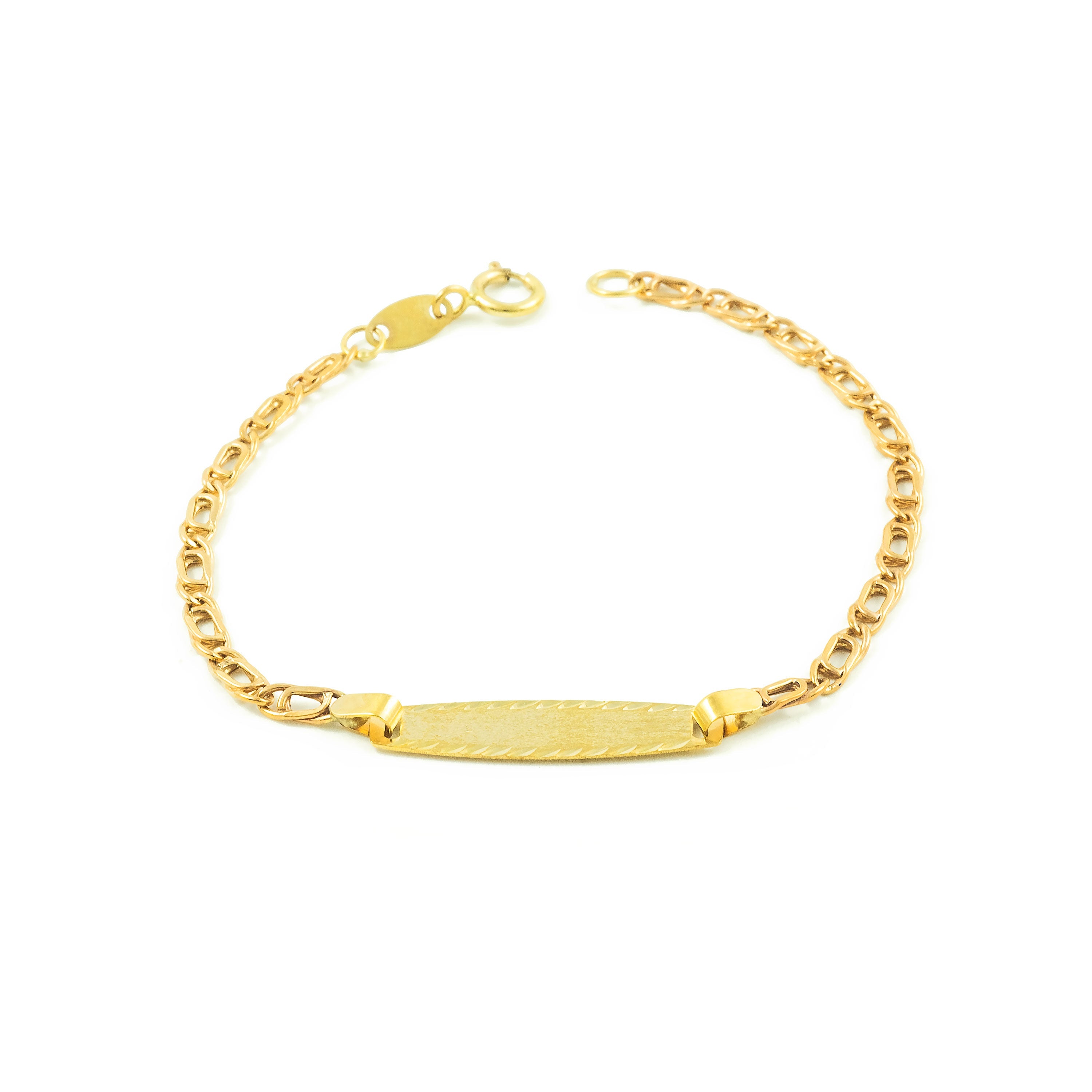 Pulsera Bebe-Niña Oro Amarillo 9K Personalizada Esclava Ojo de Tigre Mate y Brillo 12 cm