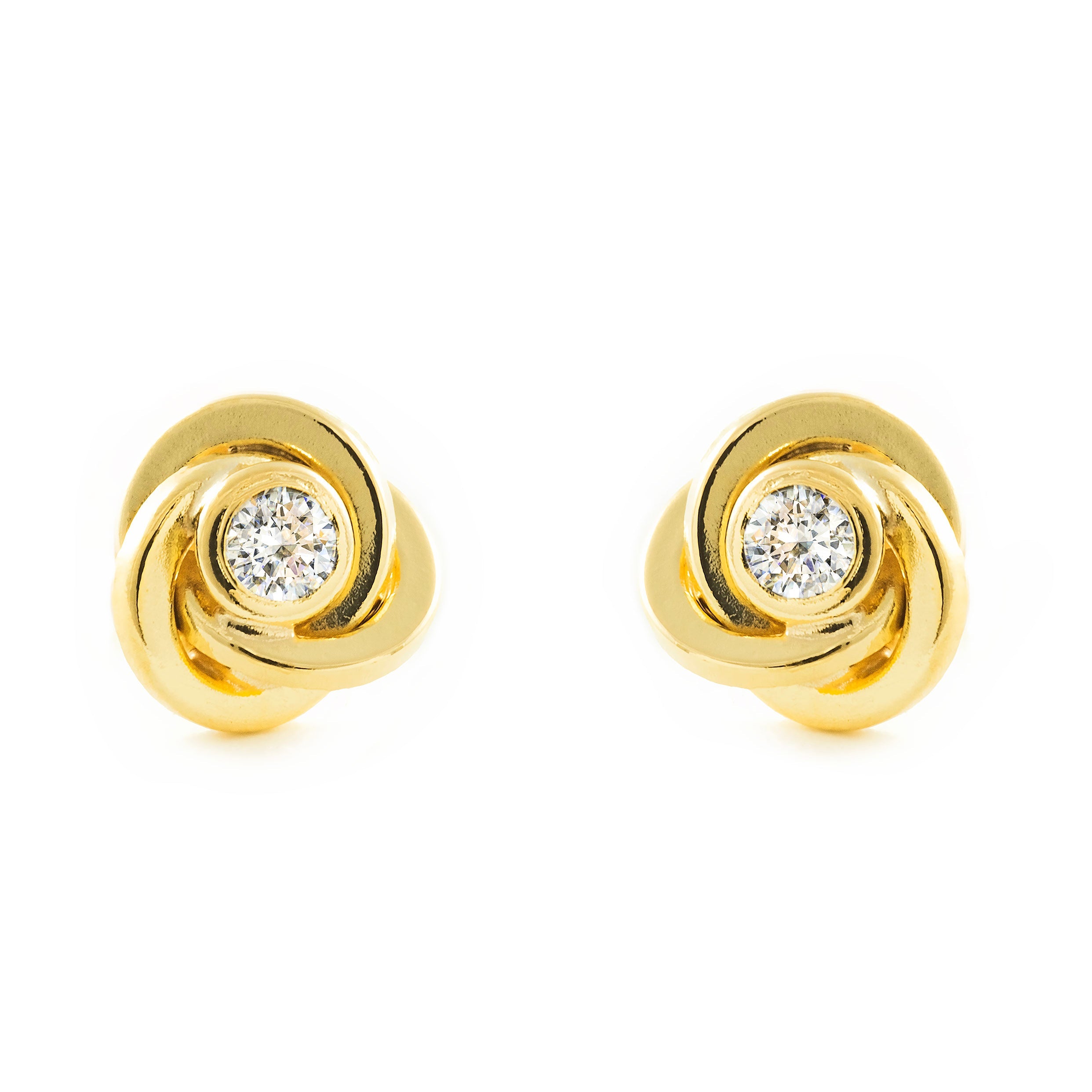 Pendientes Mujer-Niña Oro Amarillo 9K Nudo Circonita 2,5 mm Brillo