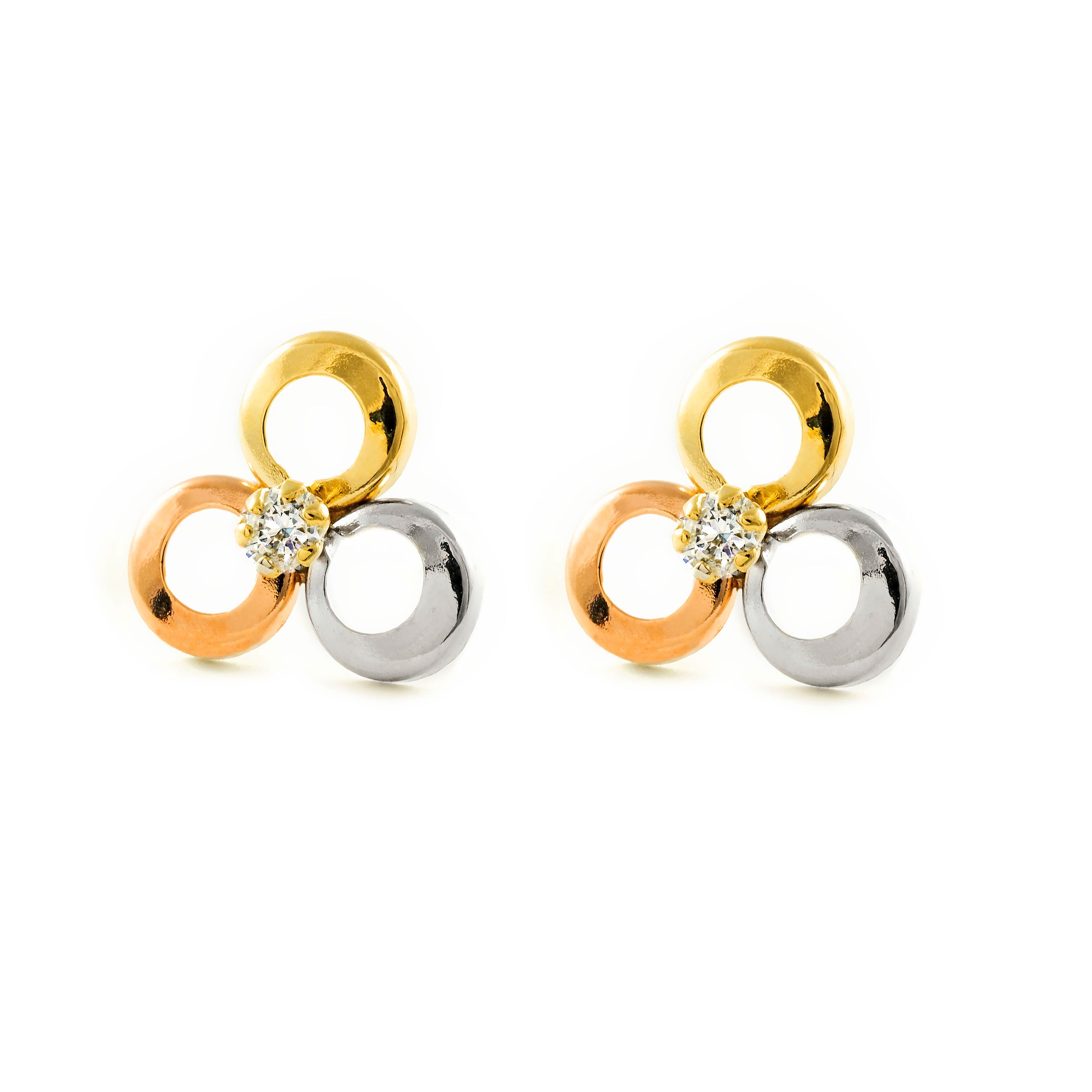 Pendientes Mujer-Niña Oro Tricolor 9K Trebol Circonita Brillo