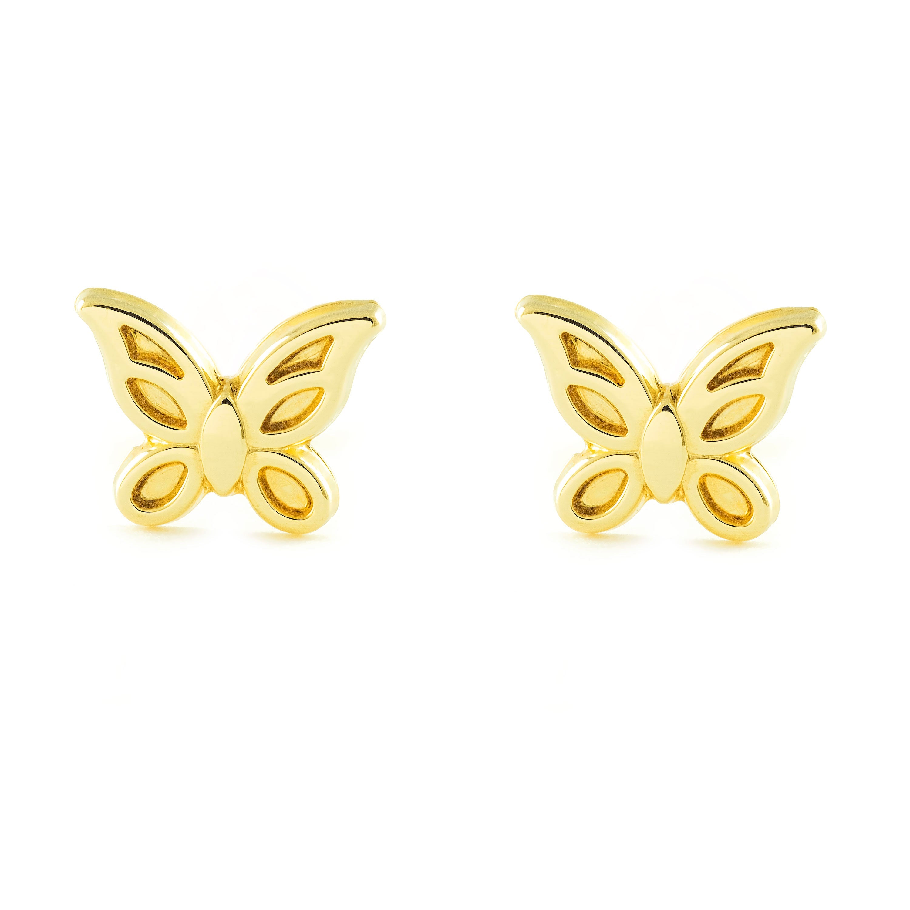 Pendientes Niña Oro Amarillo 9K Mariposa Mate y Brillo