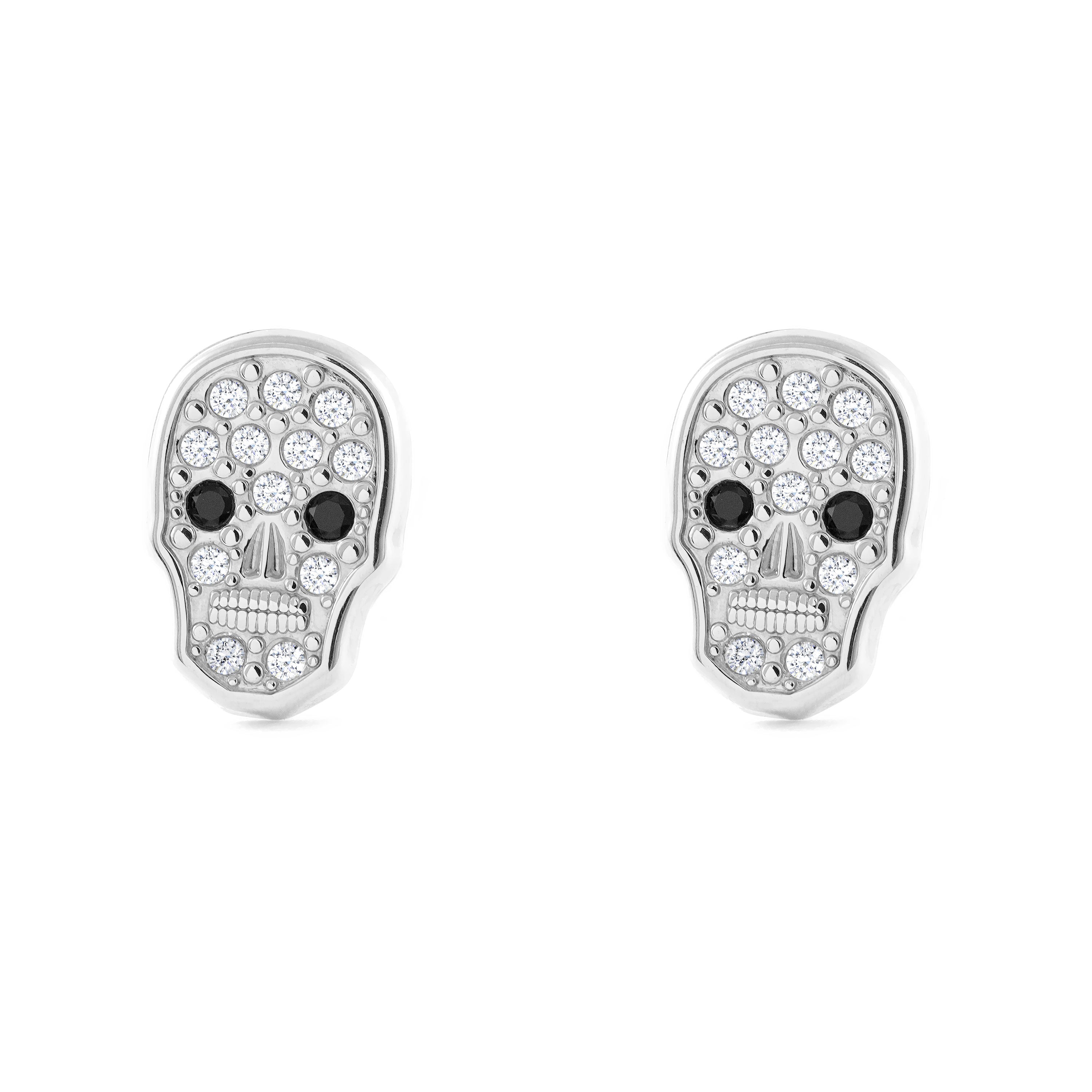 Pendientes Niña Oro Blanco 9K Calavera Circonitas Brillo