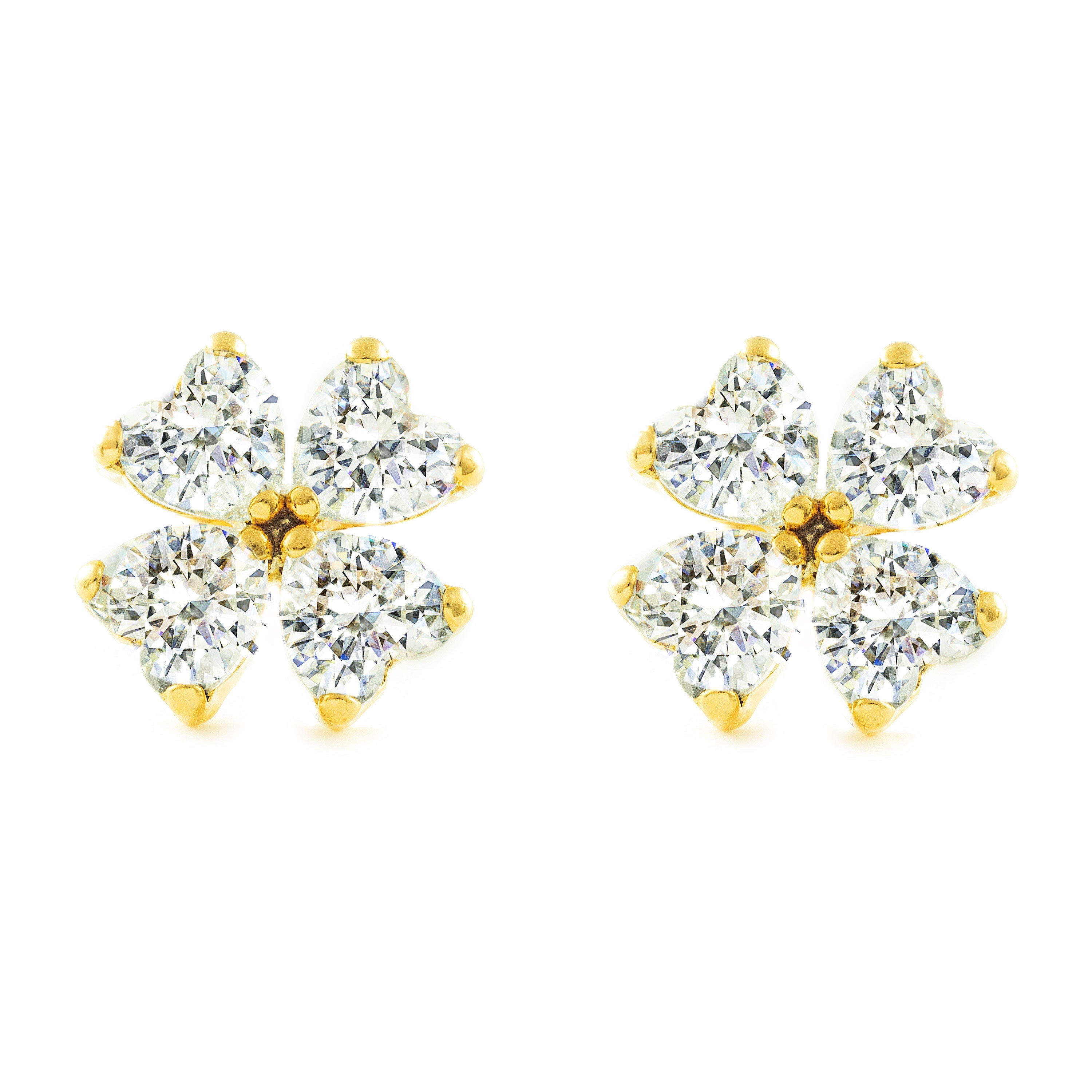 Pendientes Mujer-Niña Oro Amarillo 9K Corazones Circonita Brillo