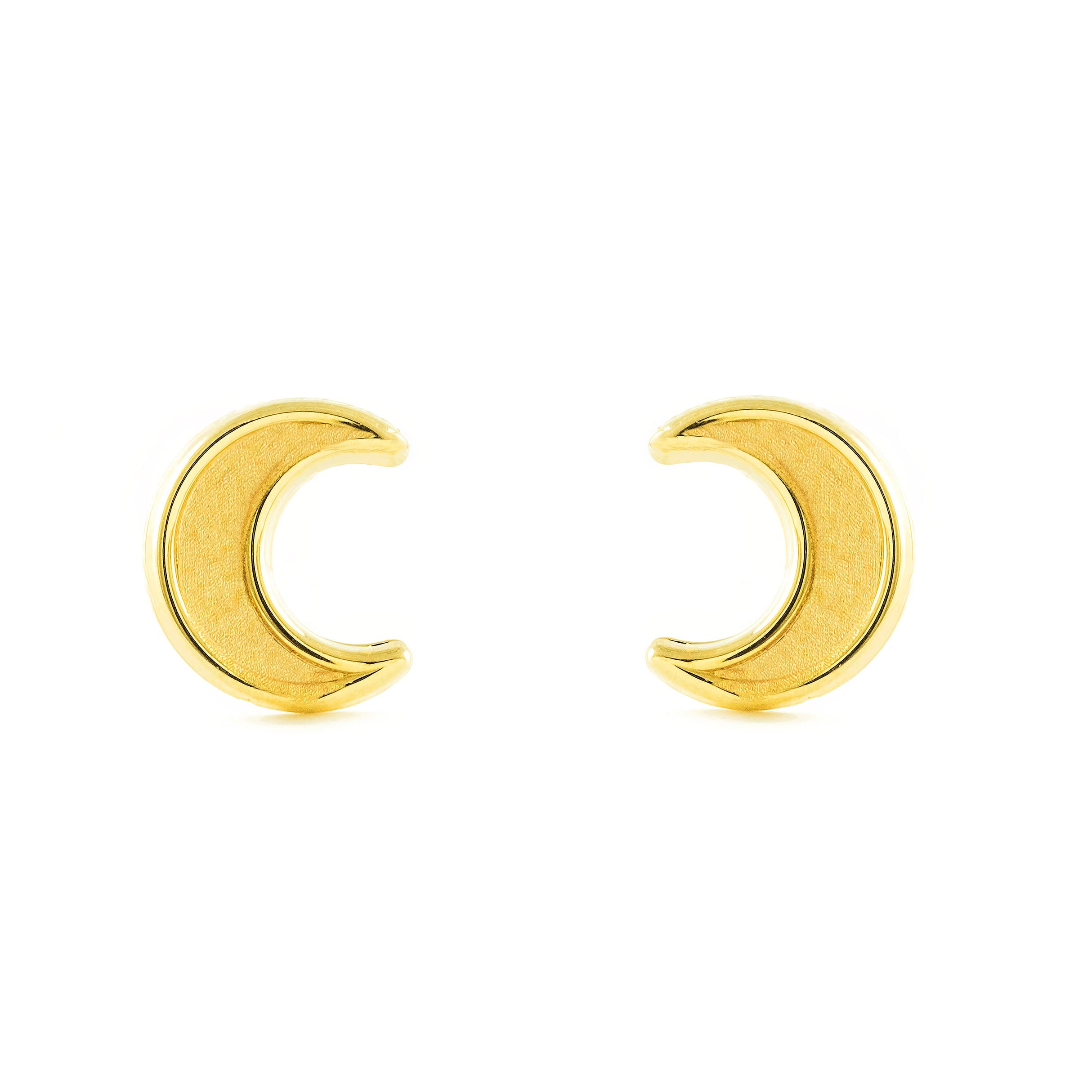 Pendientes Niña Oro Amarillo 9K Luna Mate y Brillo