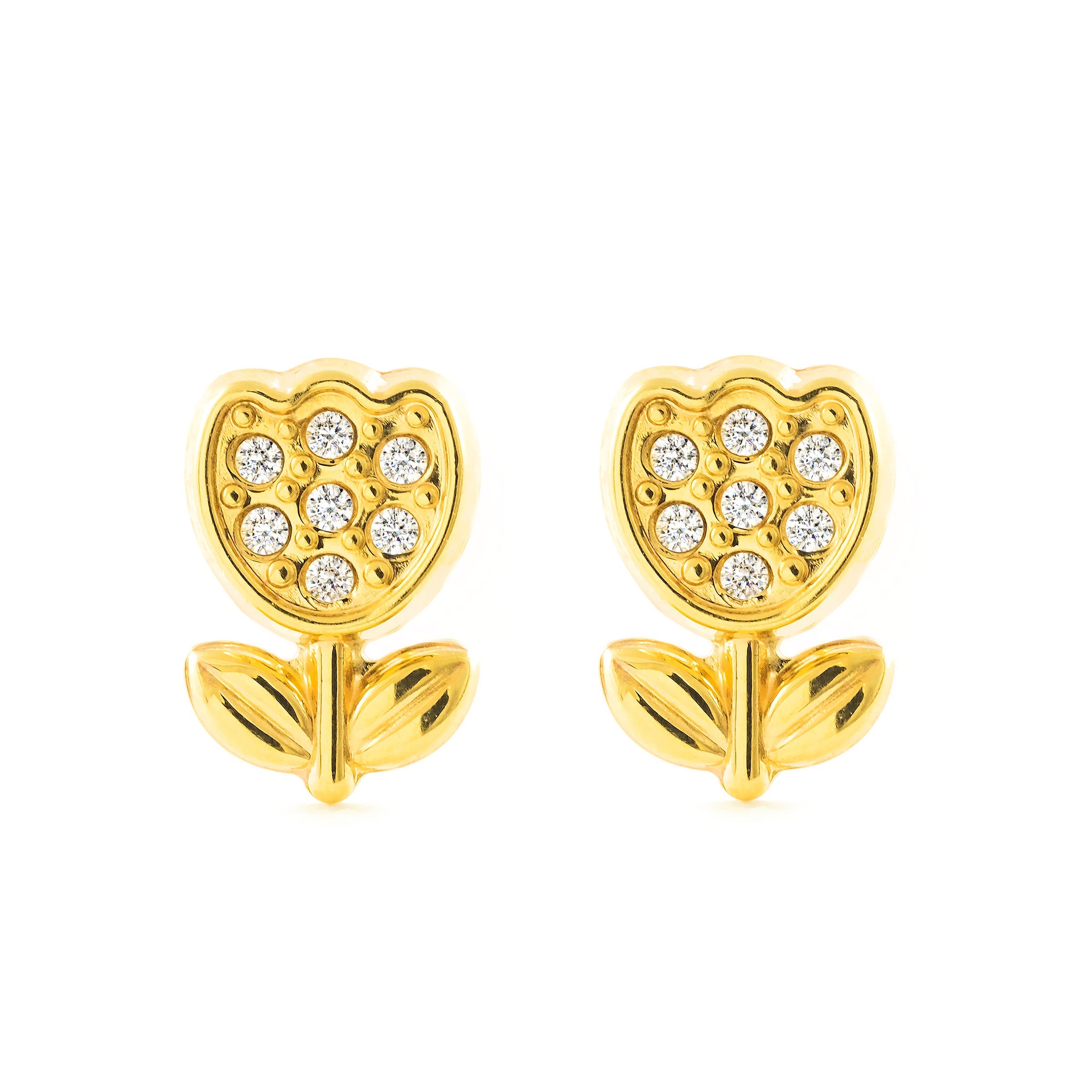 Pendientes Niña Oro Amarillo 9K Tulipan Circonitas Brillo